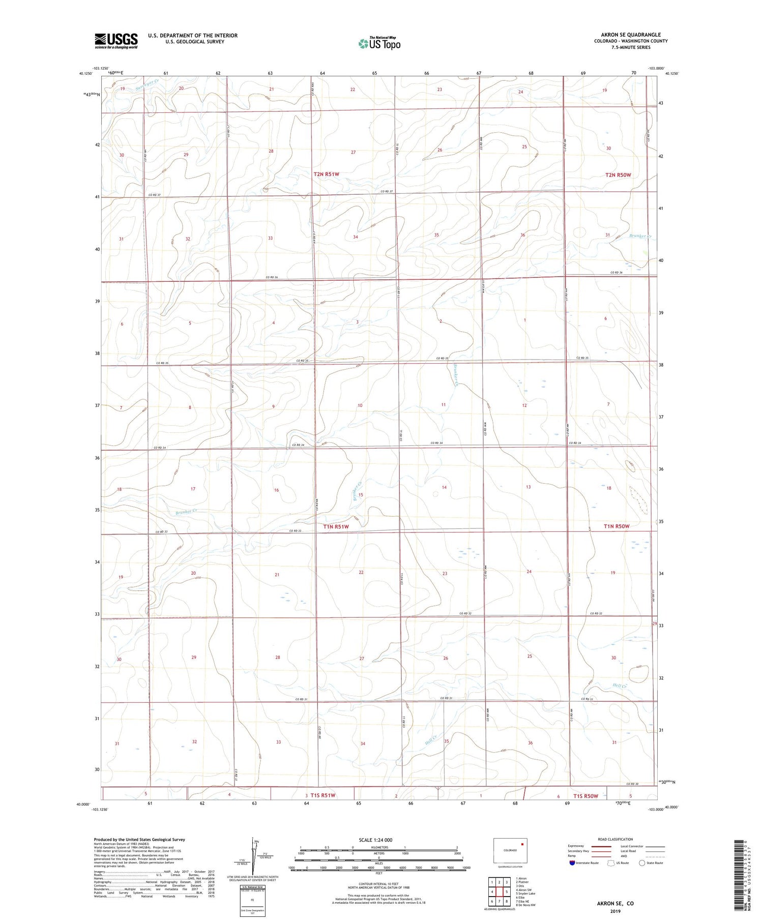 Akron SE Colorado US Topo Map Image