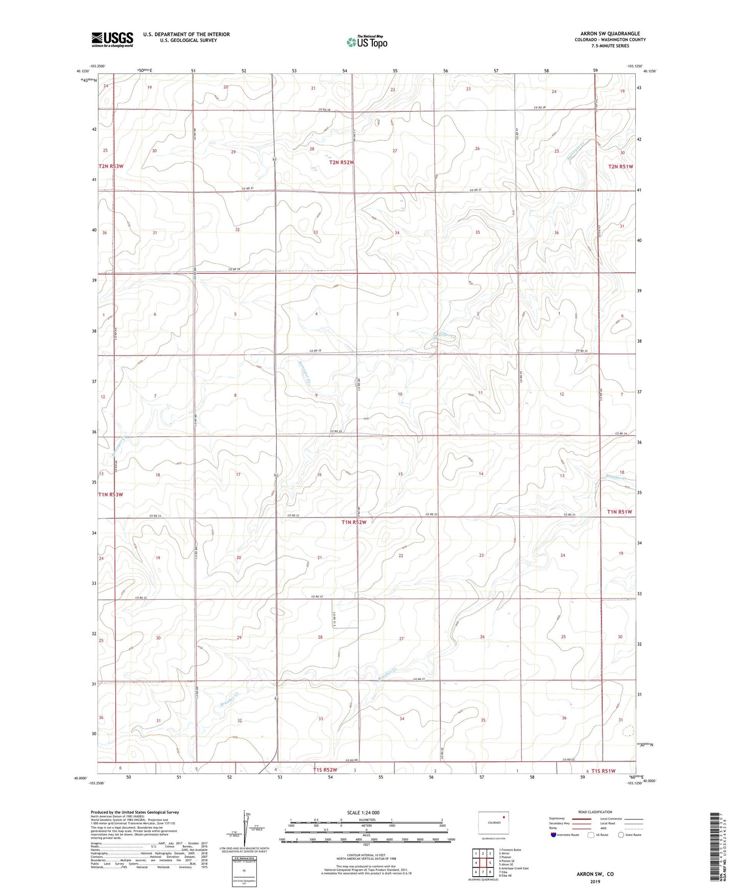 Akron SW Colorado US Topo Map Image