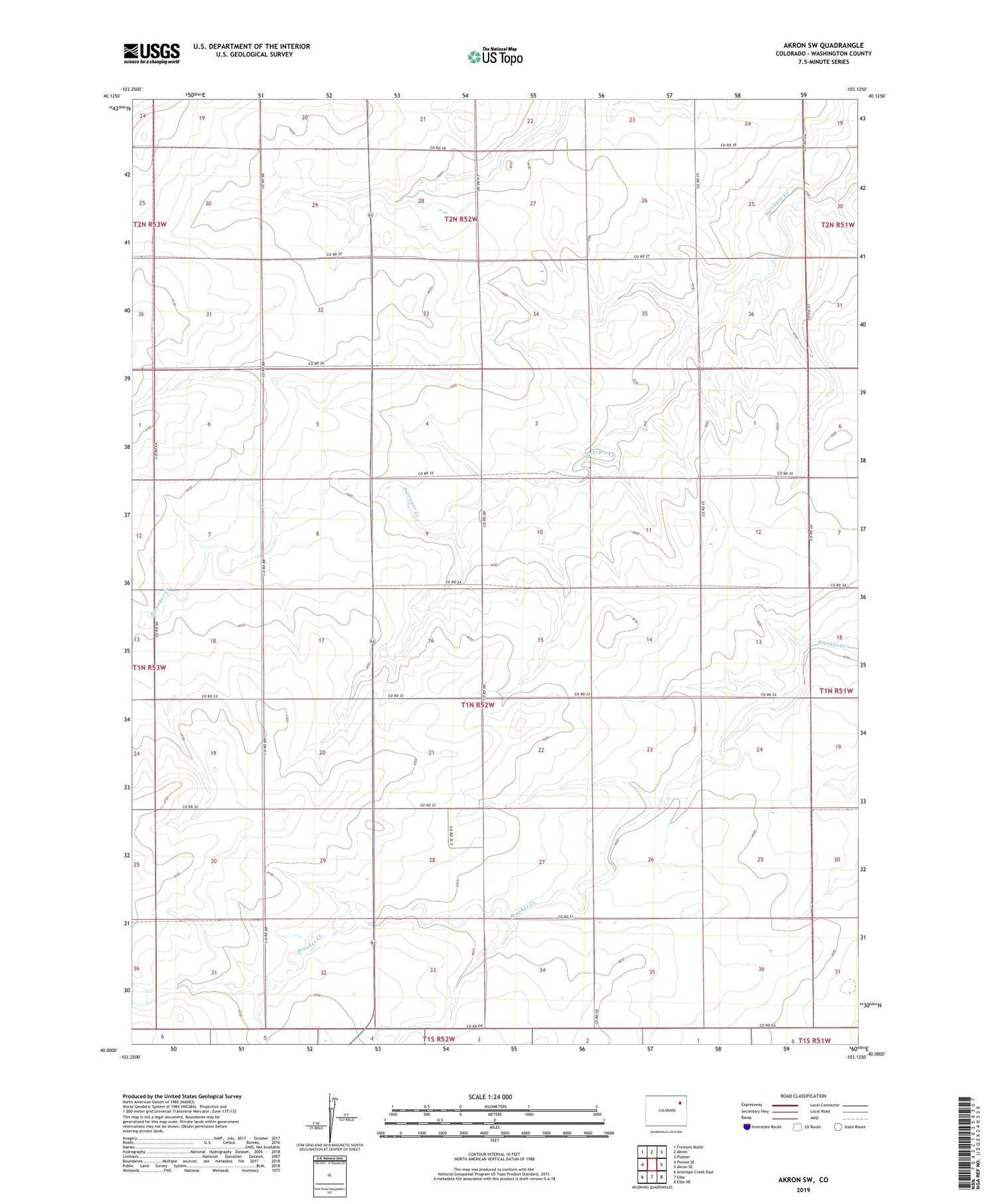 Akron SW Colorado US Topo Map Image