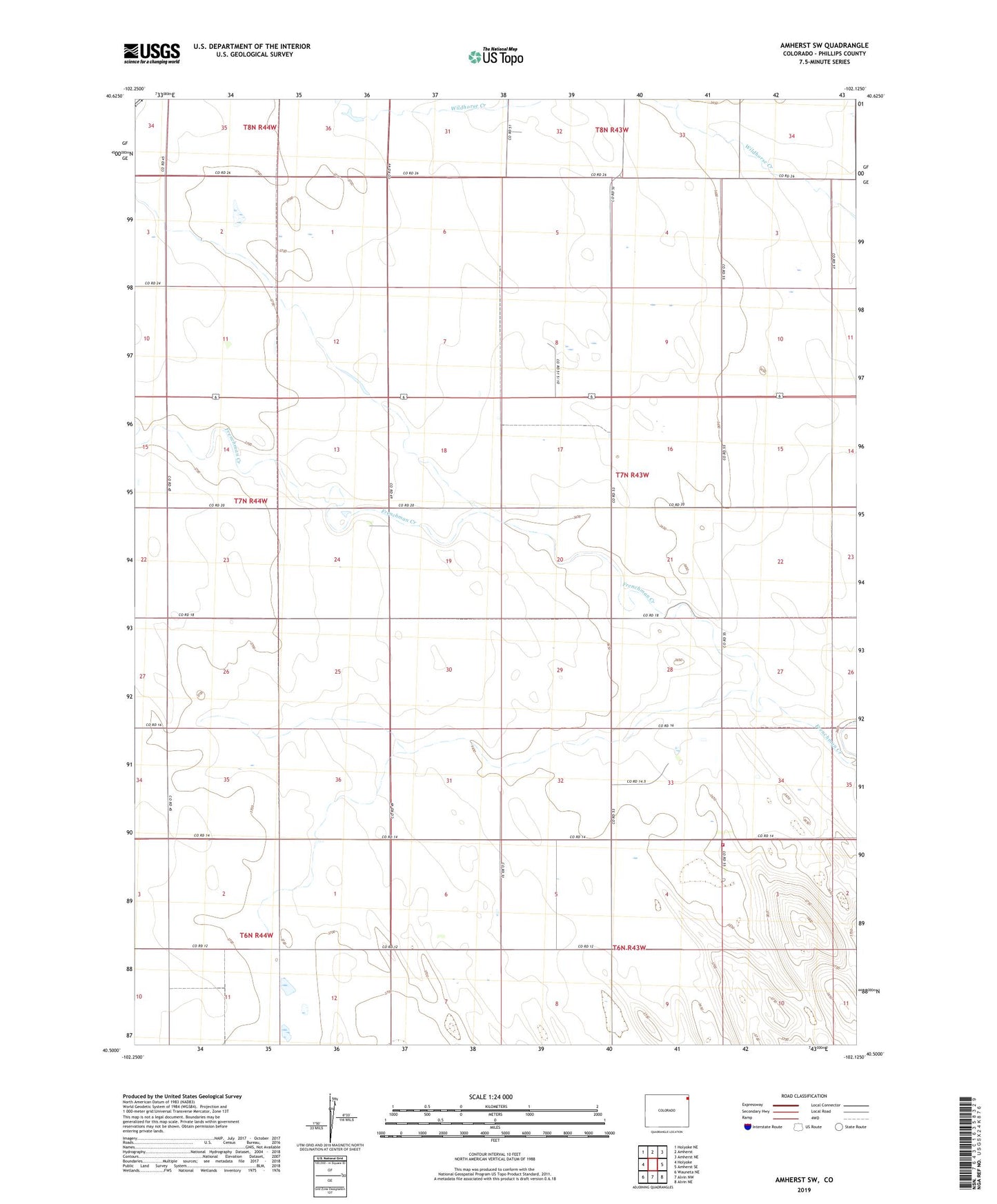 Amherst SW Colorado US Topo Map Image