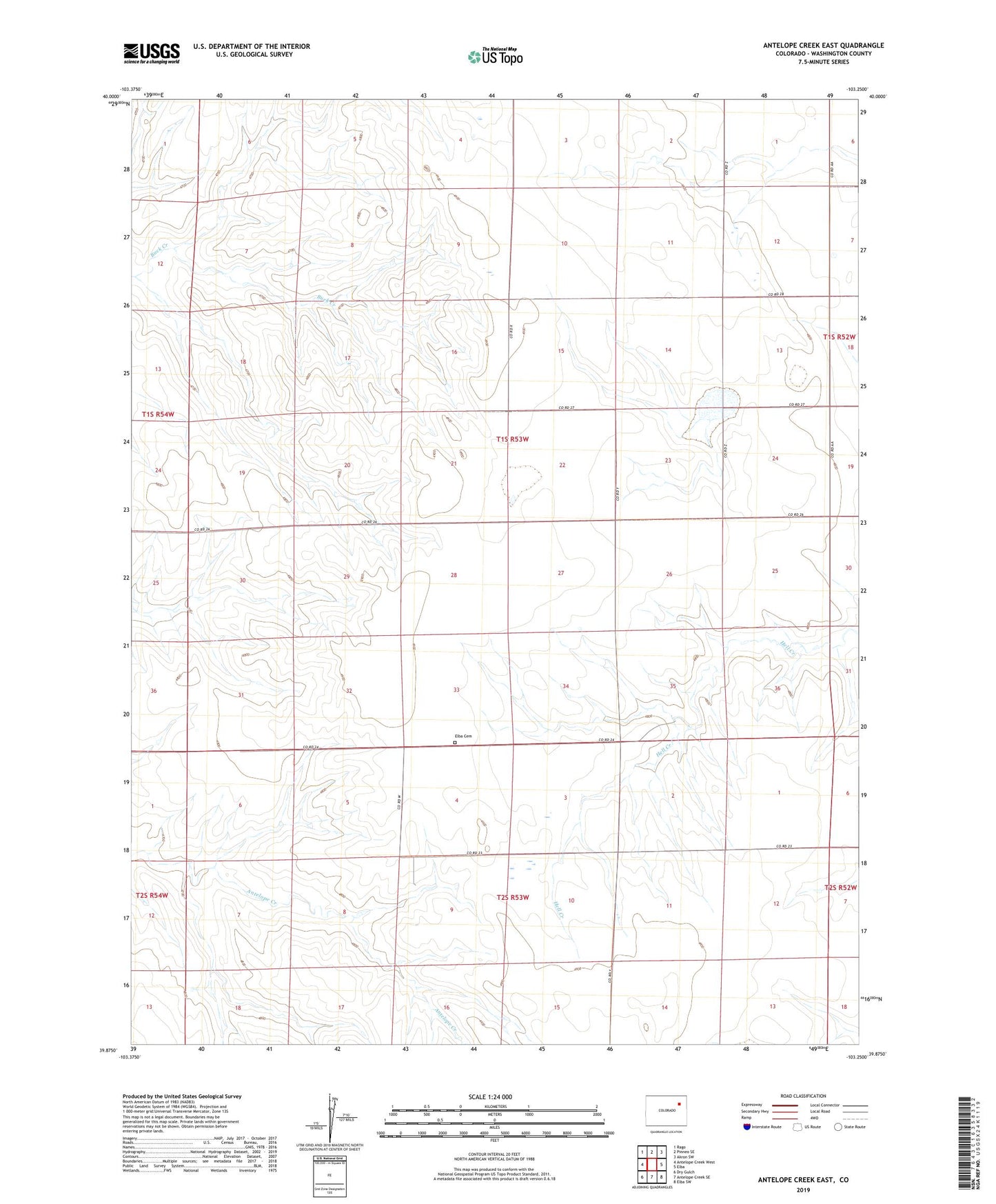 Antelope Creek East Colorado US Topo Map Image