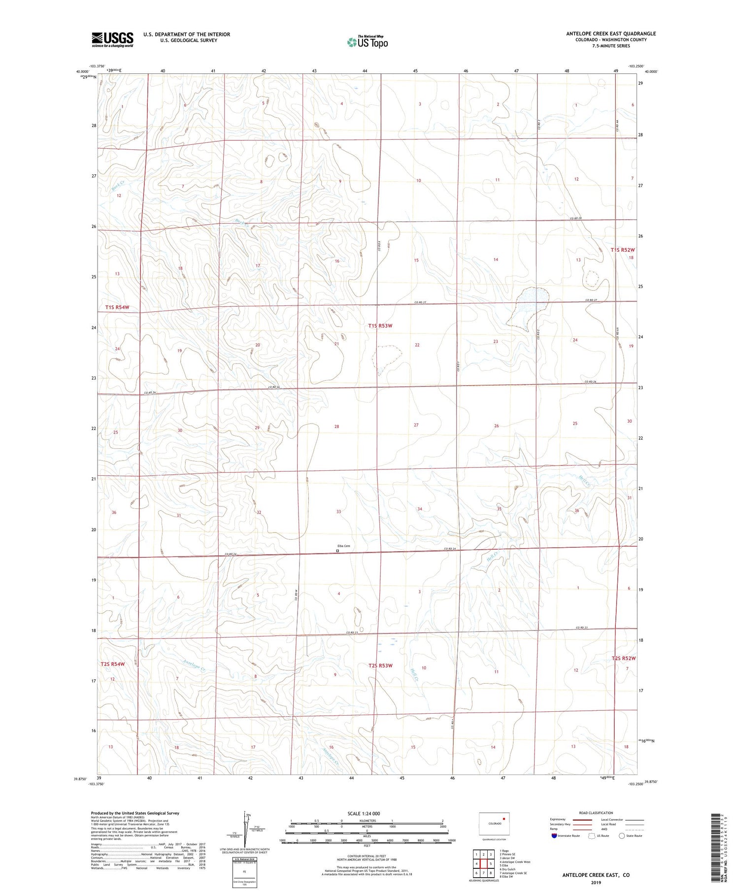 Antelope Creek East Colorado US Topo Map Image