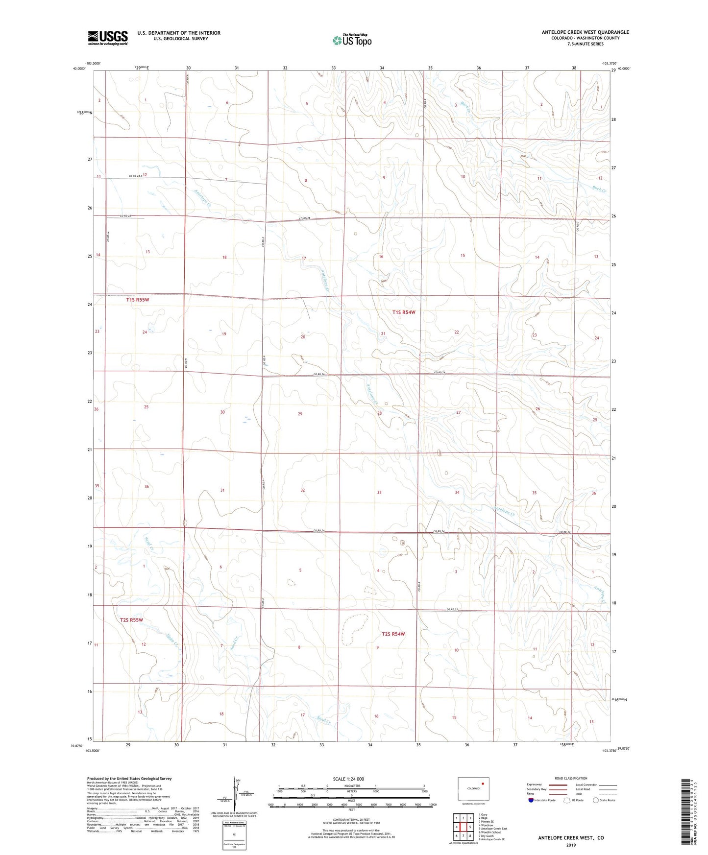 Antelope Creek West Colorado US Topo Map Image