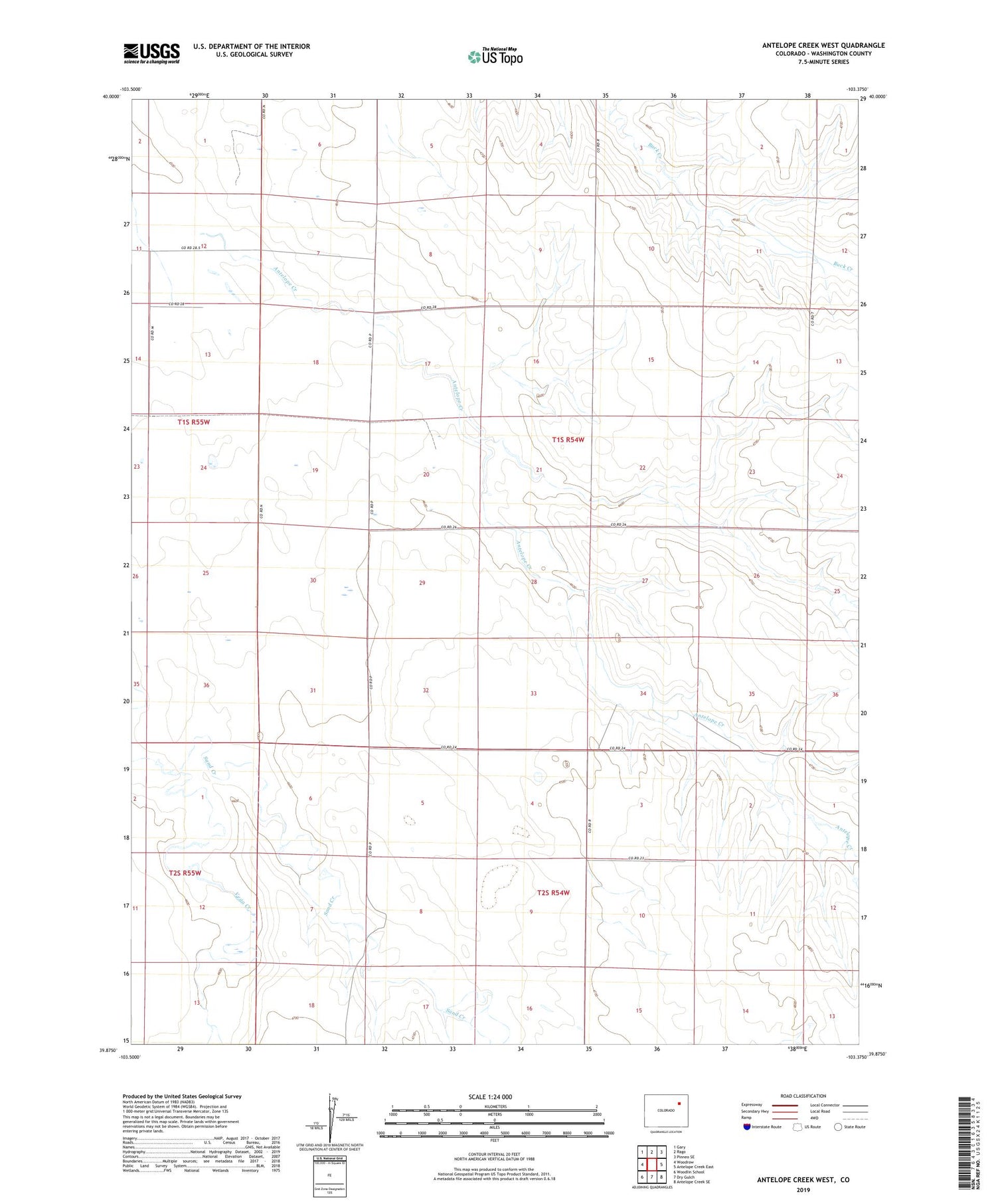 Antelope Creek West Colorado US Topo Map Image