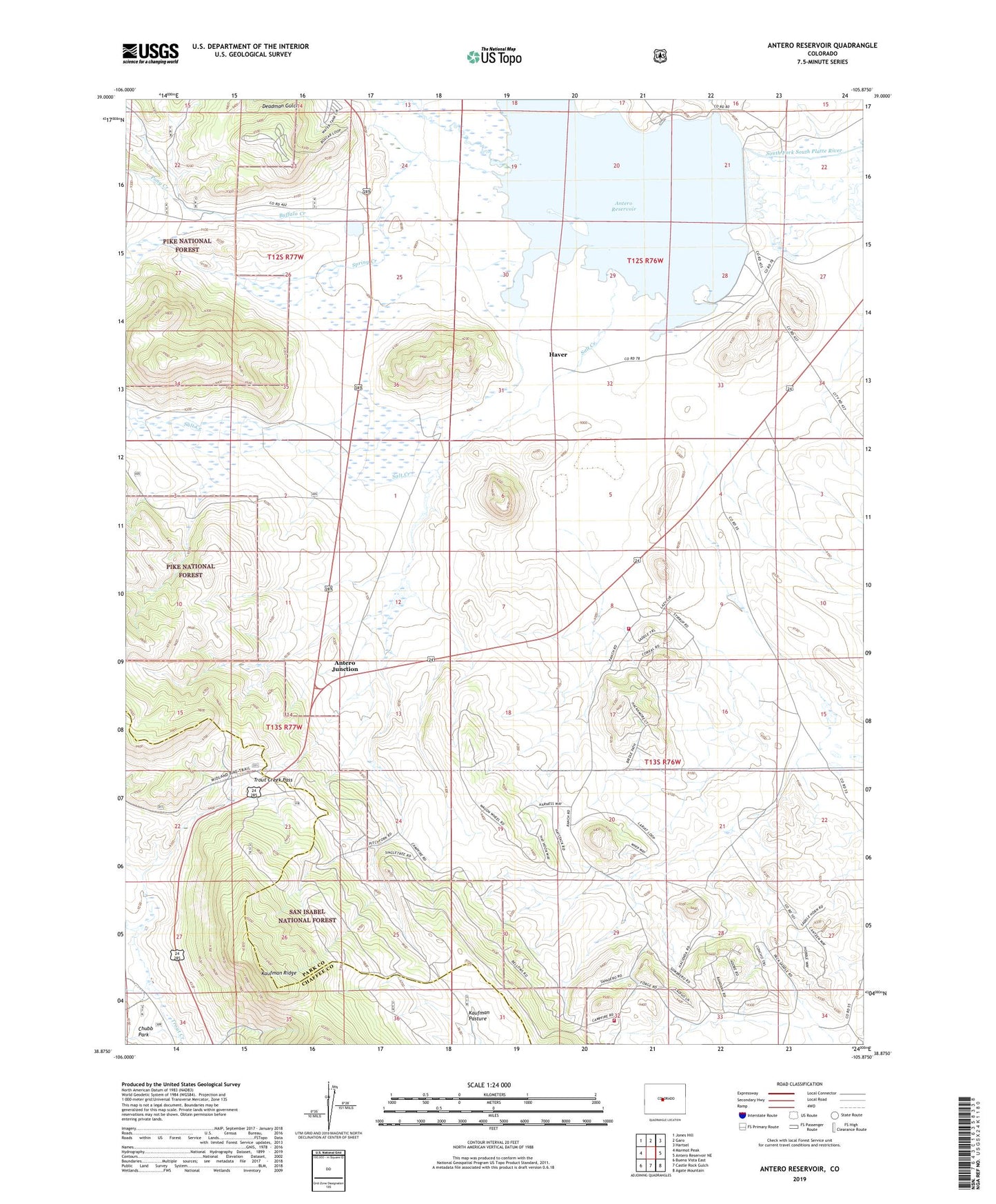 Antero Reservoir Colorado US Topo Map Image