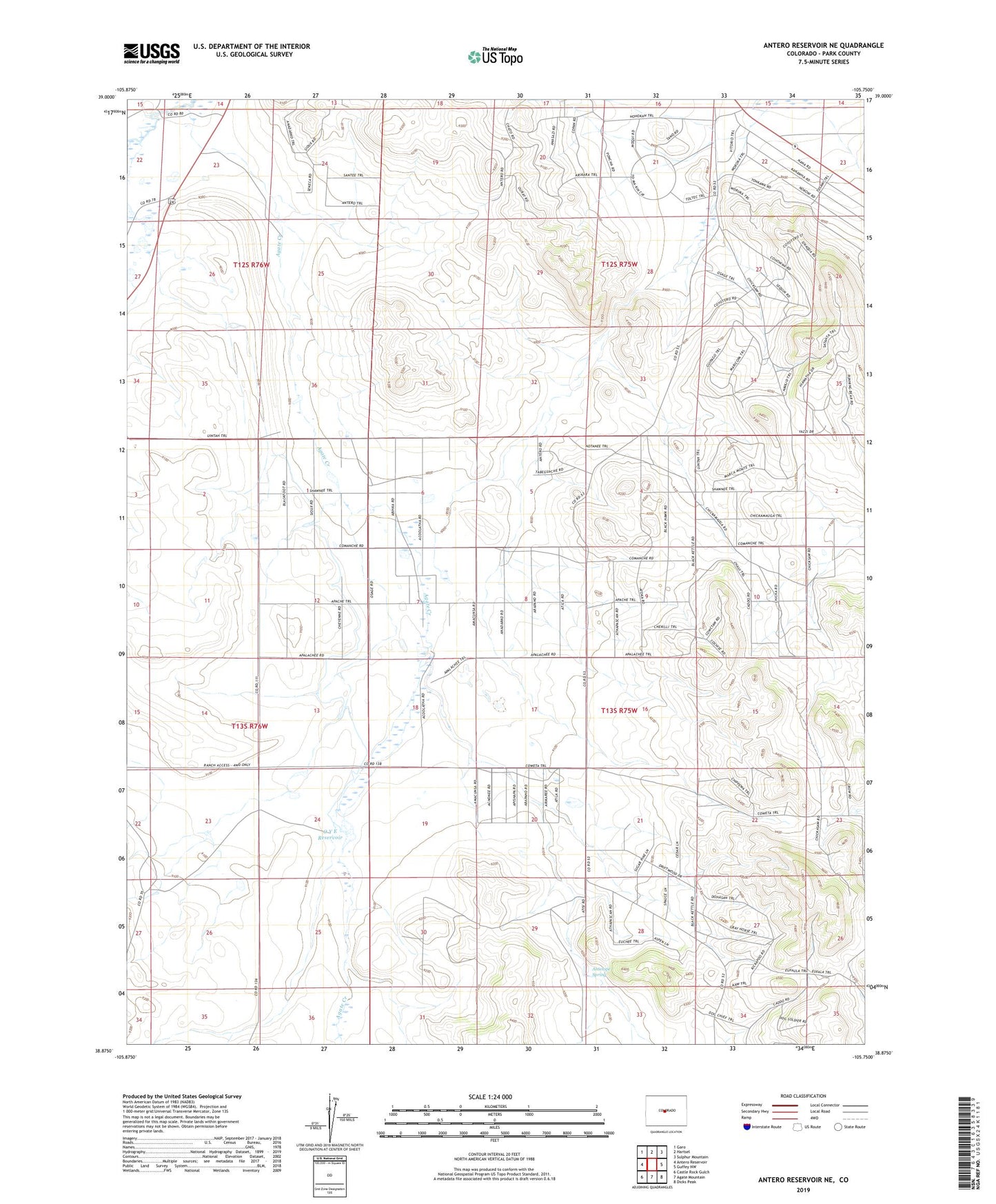Antero Reservoir NE Colorado US Topo Map Image