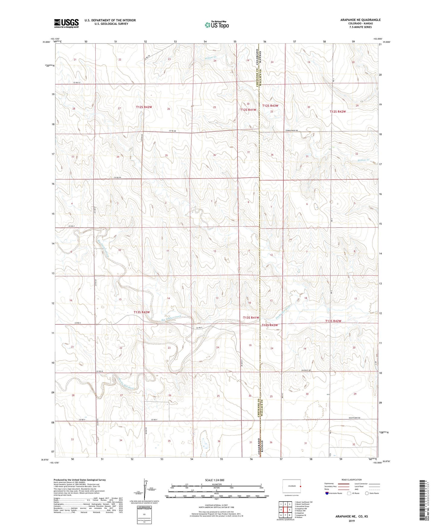 Arapahoe NE Colorado US Topo Map Image