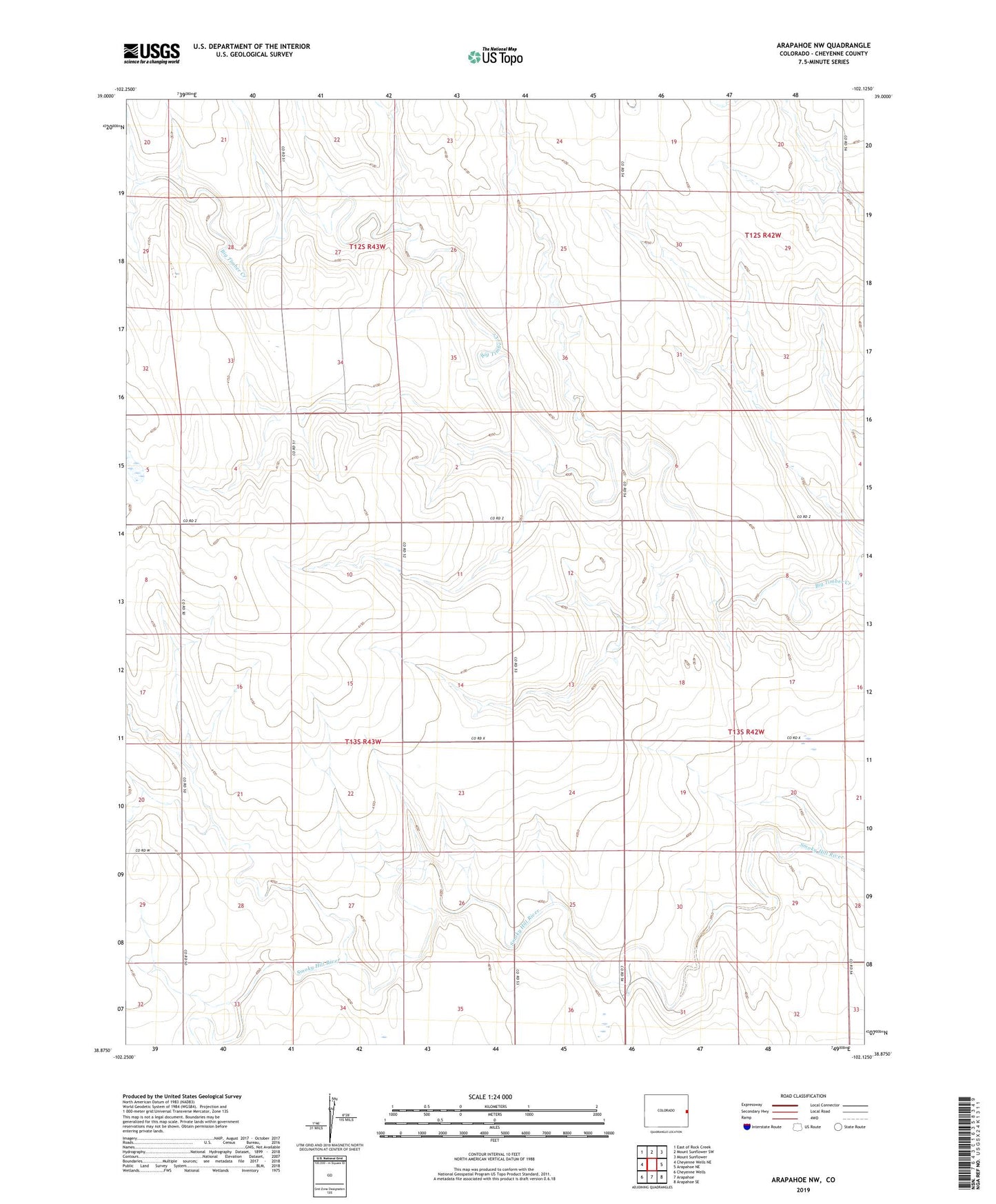 Arapahoe NW Colorado US Topo Map Image