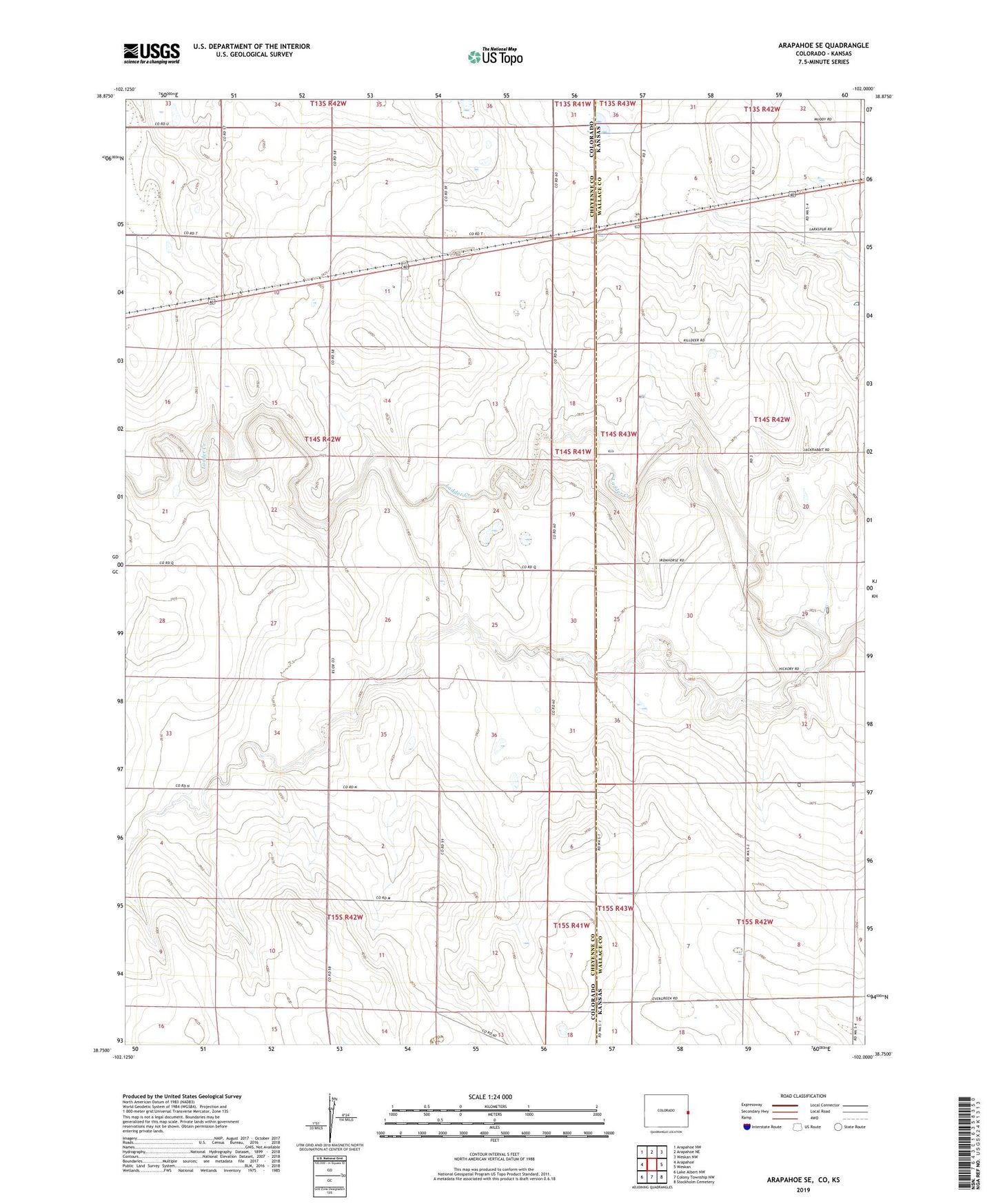 Arapahoe SE Colorado US Topo Map Image