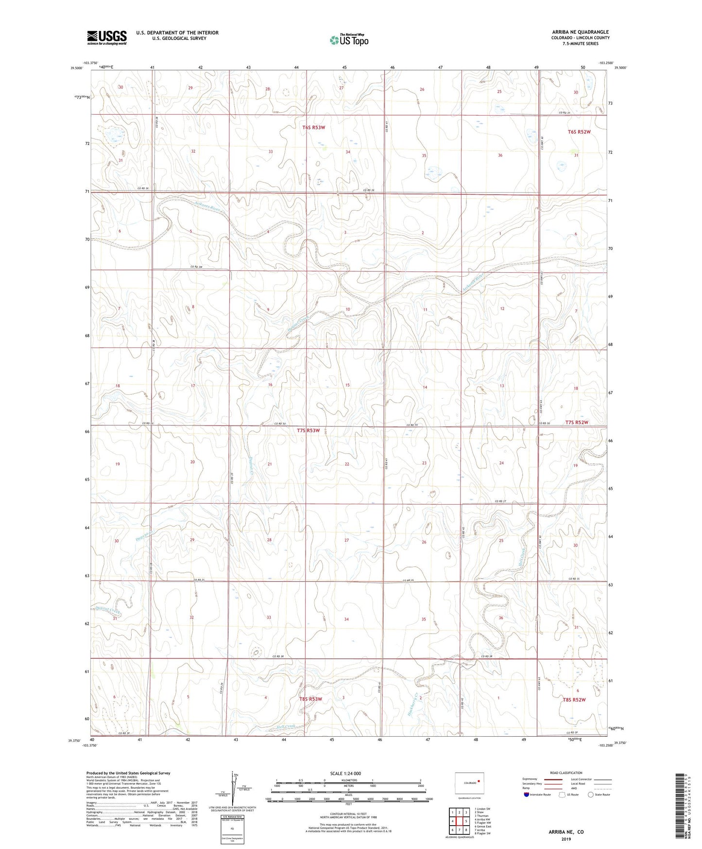 Arriba NE Colorado US Topo Map Image