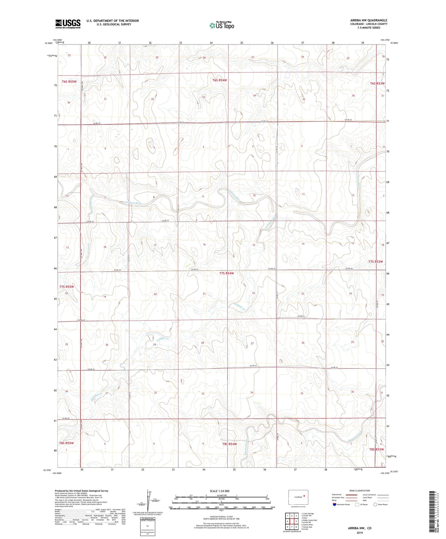 Arriba NW Colorado US Topo Map Image