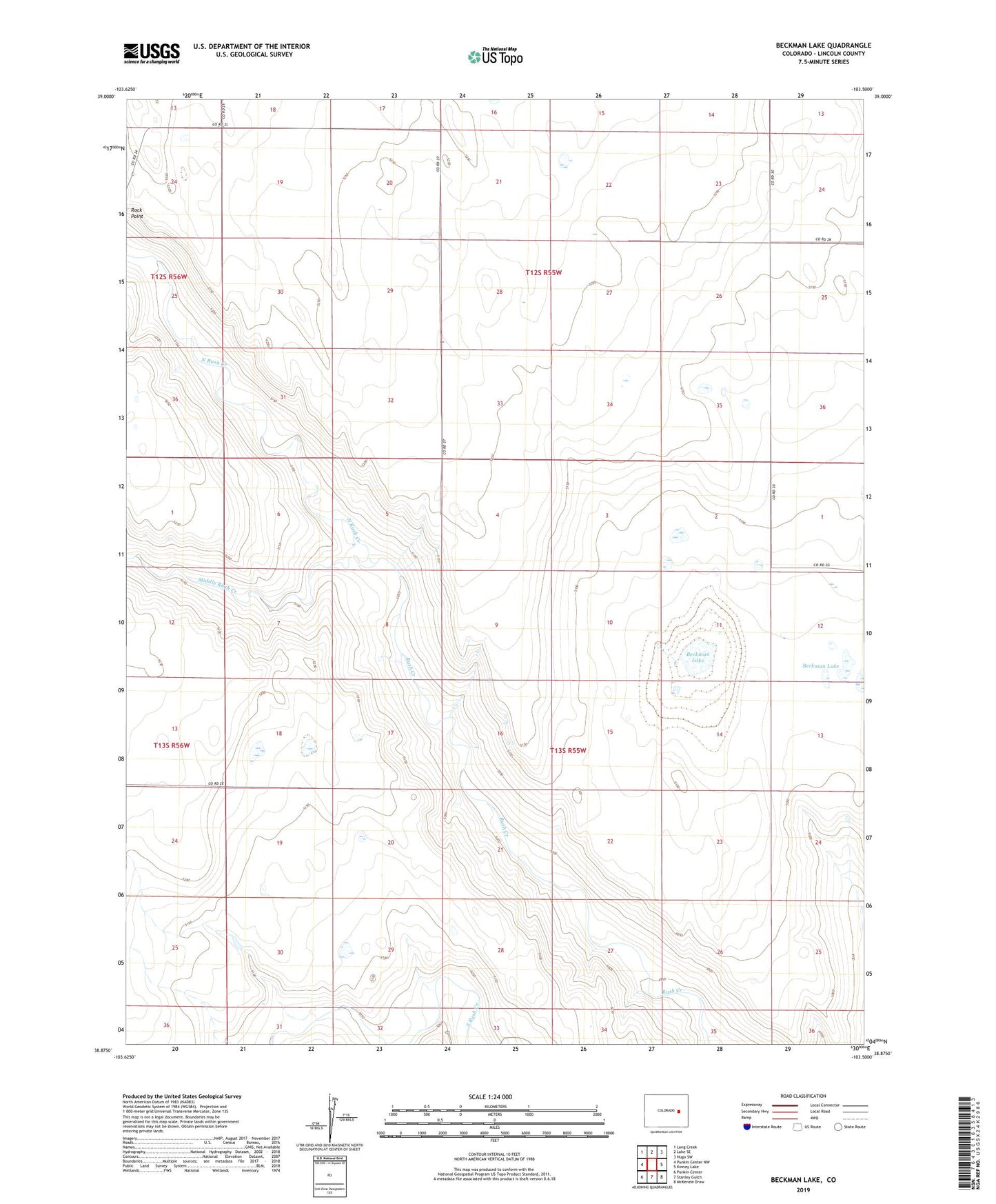 Beckman Lake Colorado US Topo Map Image
