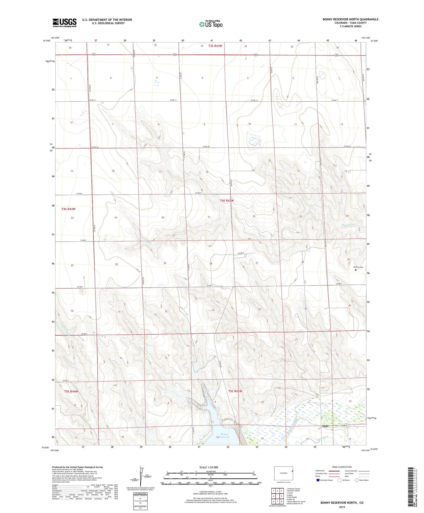 Bonny Reservoir North Colorado US Topo Map Image