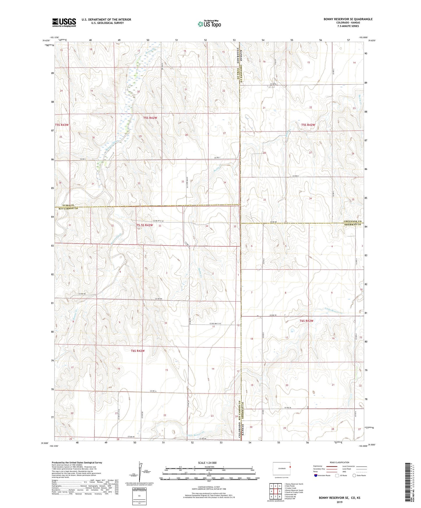 Bonny Reservoir SE Colorado US Topo Map Image