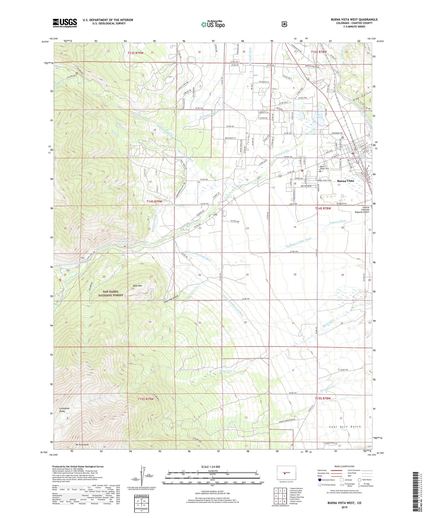 Buena Vista West Colorado US Topo Map Image