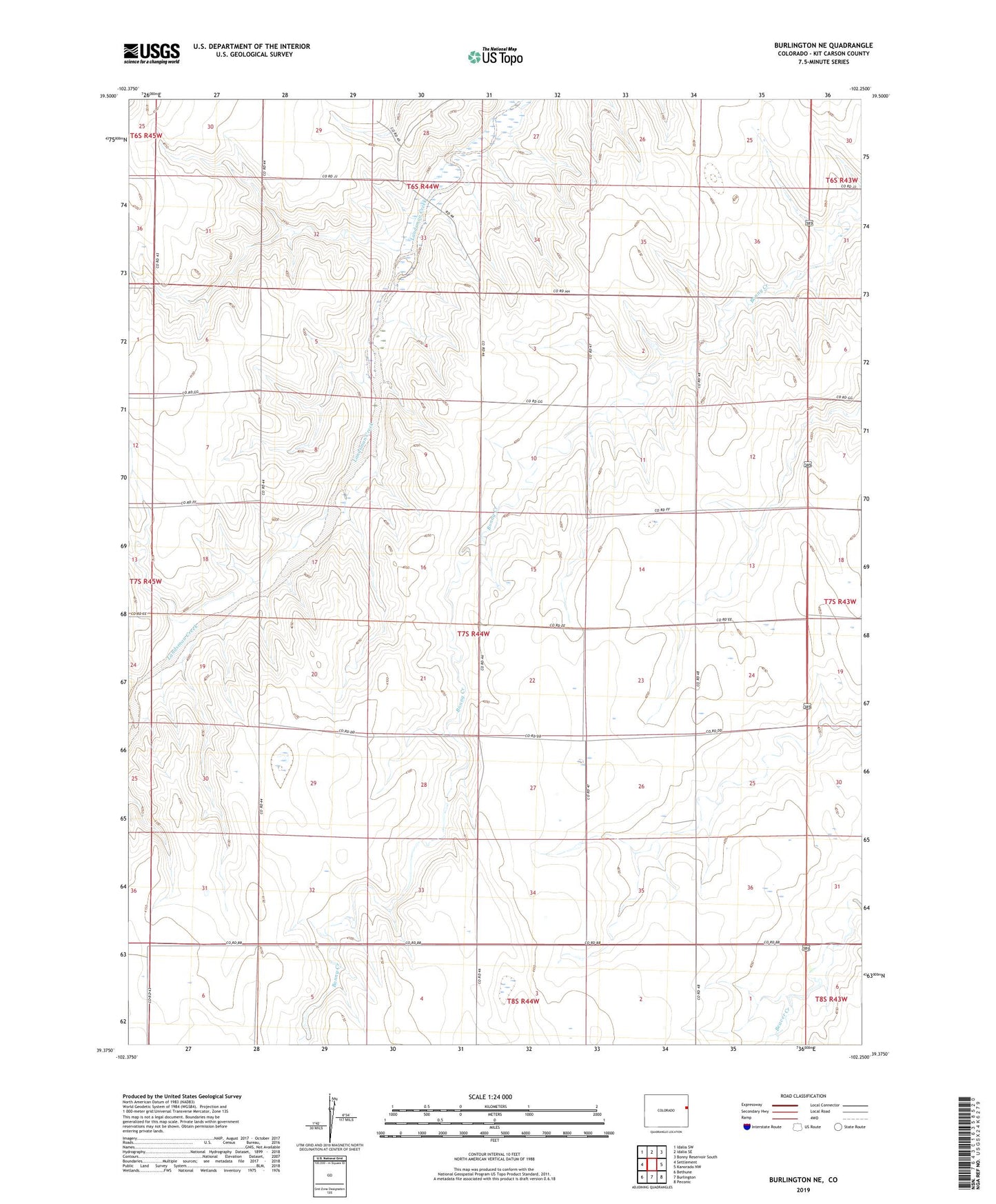 Burlington NE Colorado US Topo Map Image