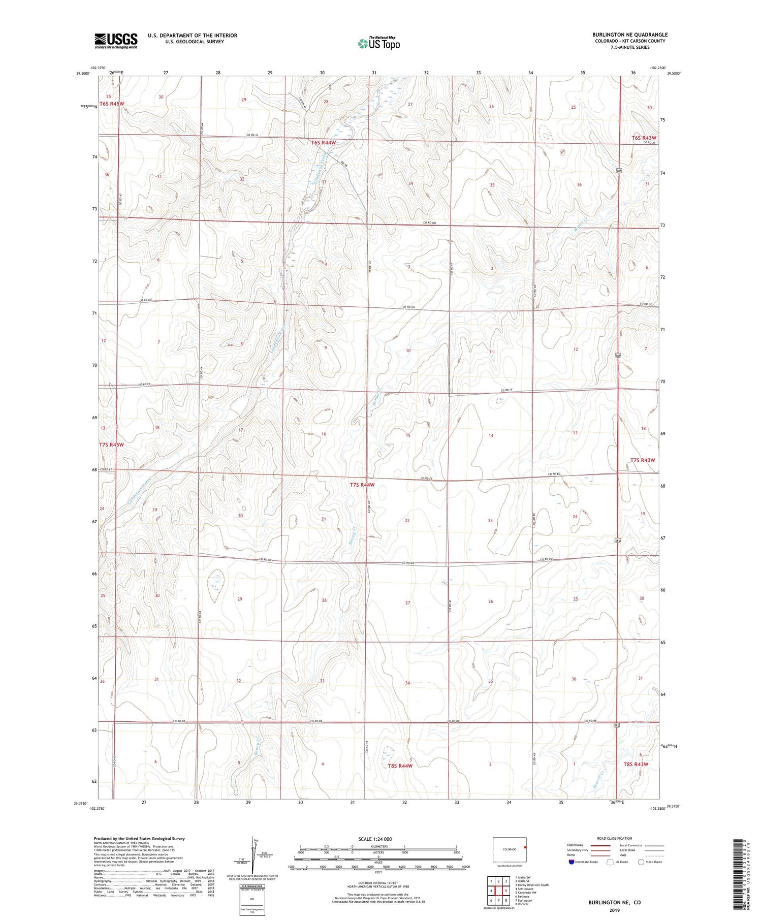 Burlington NE Colorado US Topo Map Image