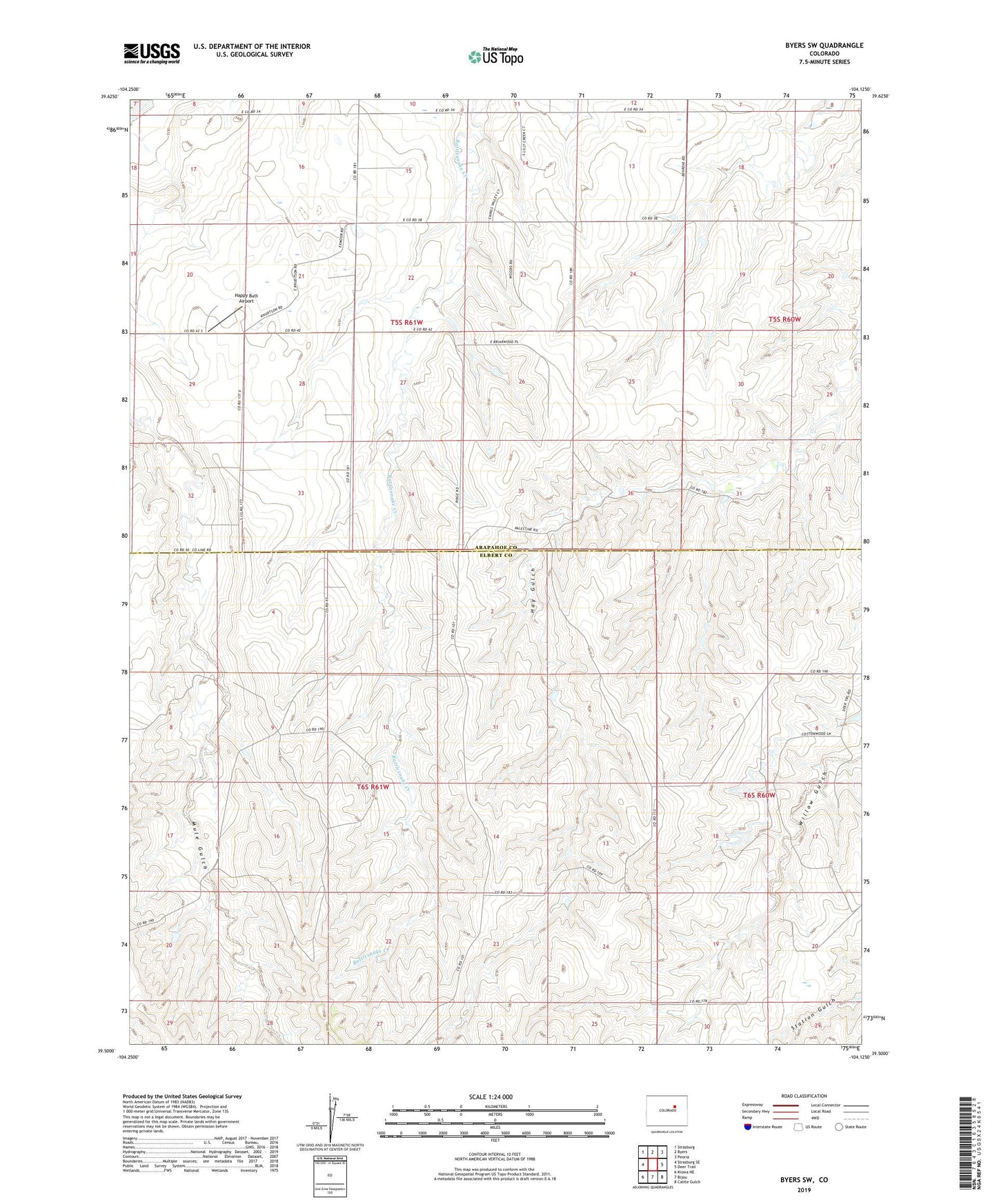 Byers SW Colorado US Topo Map Image