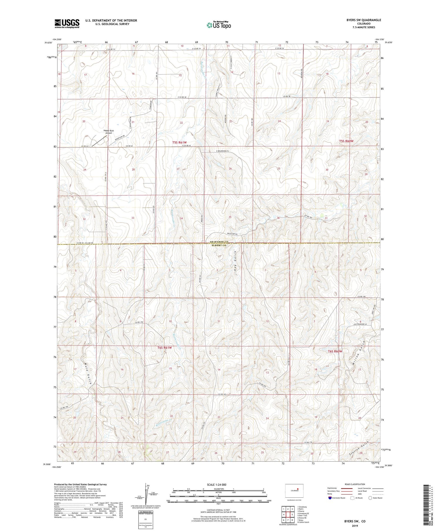 Byers SW Colorado US Topo Map Image