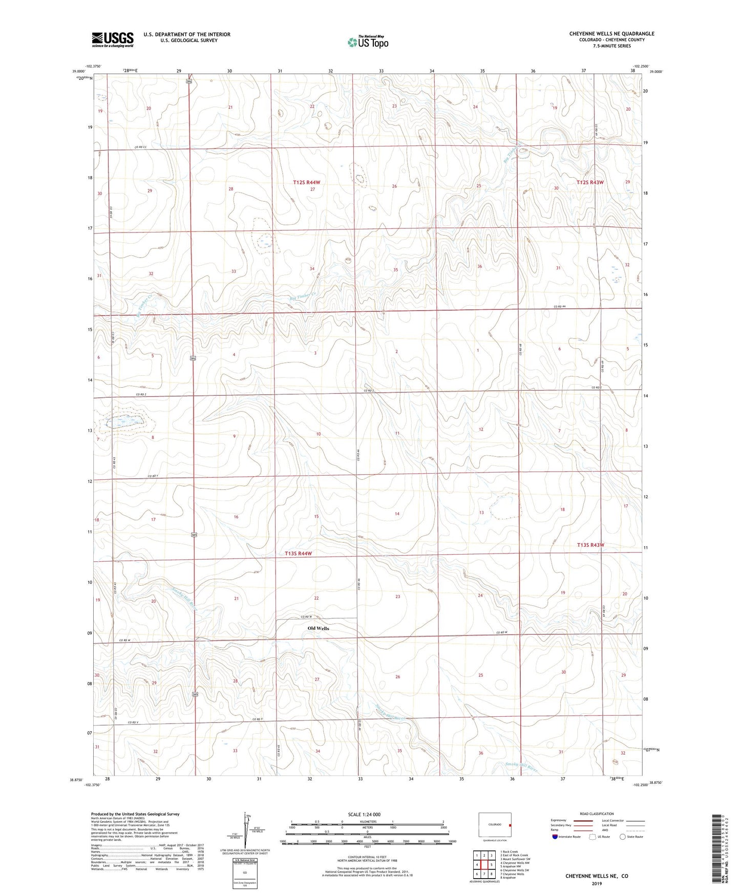 Cheyenne Wells NE Colorado US Topo Map Image