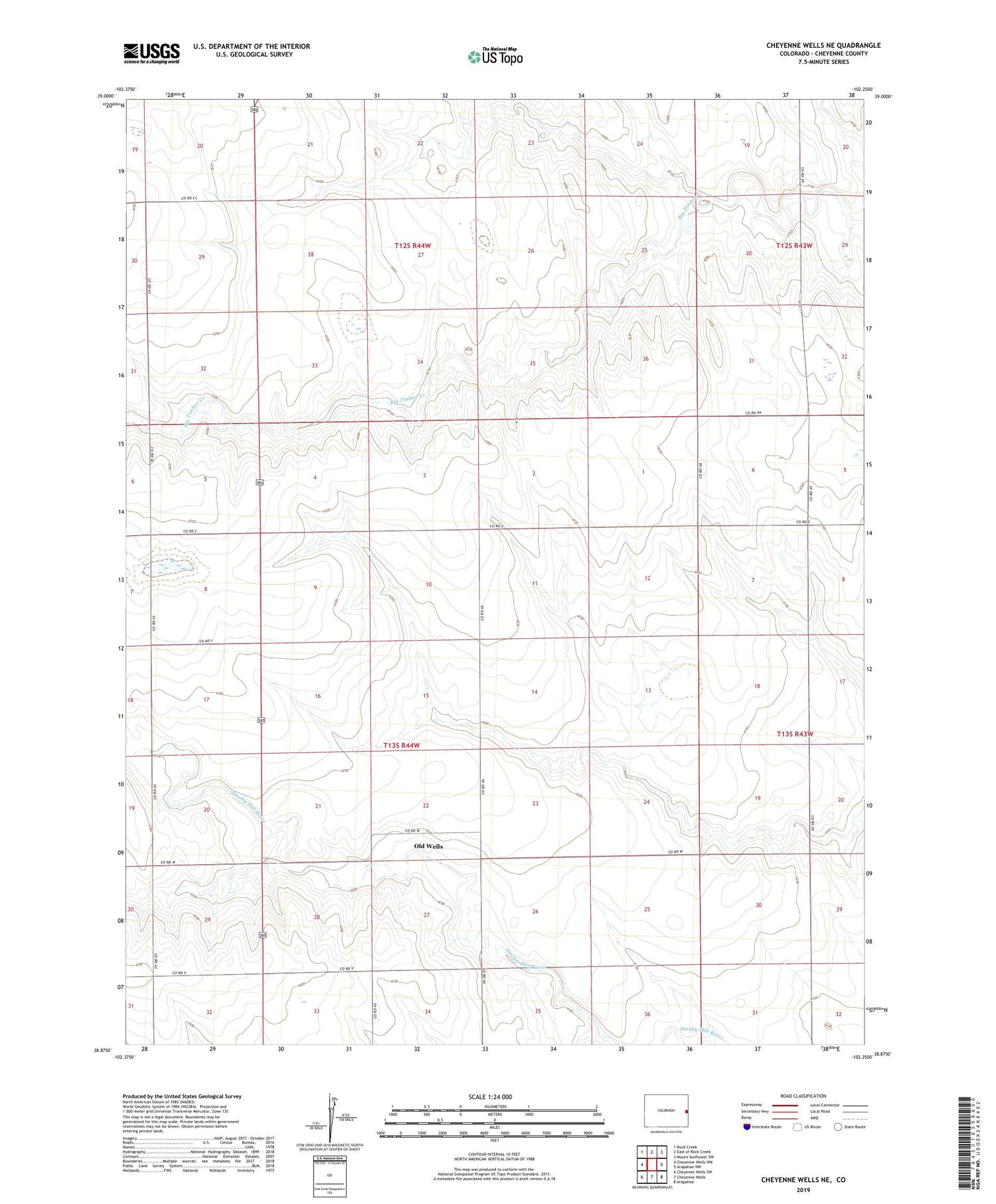 Cheyenne Wells NE Colorado US Topo Map Image