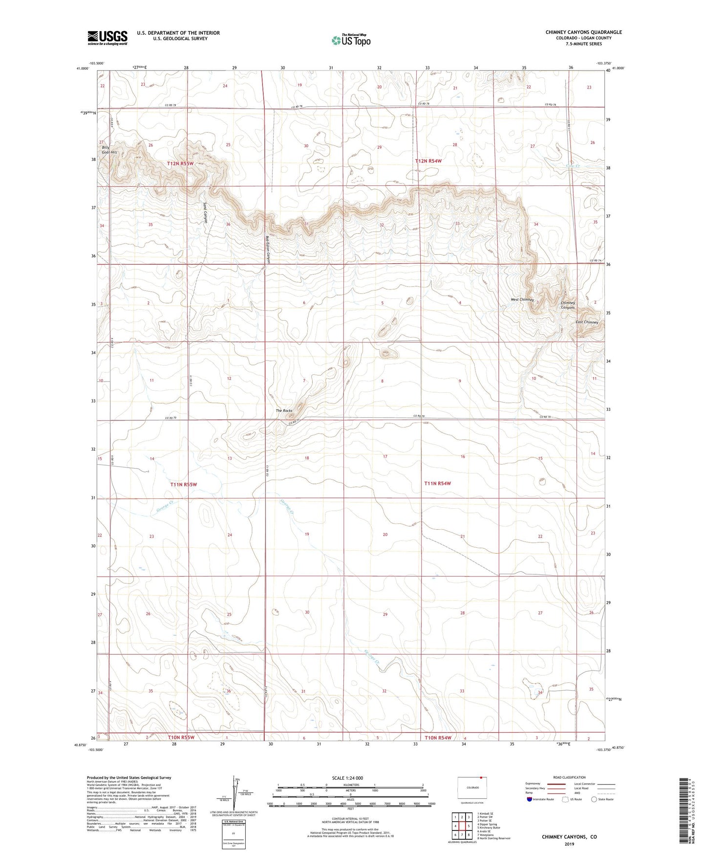 Chimney Canyons Colorado US Topo Map Image