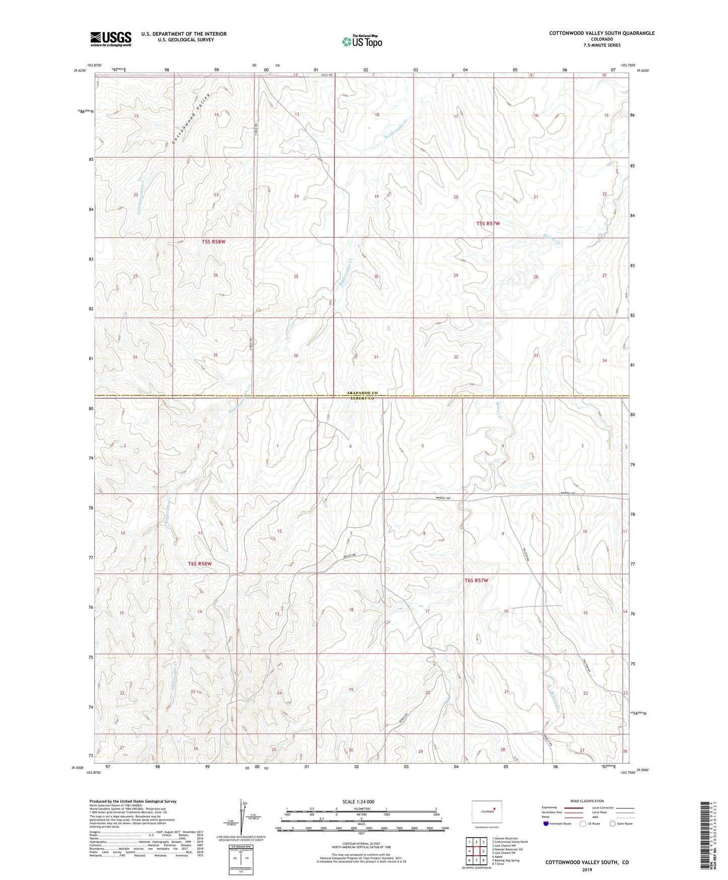 Cottonwood Valley South Colorado US Topo Map Image