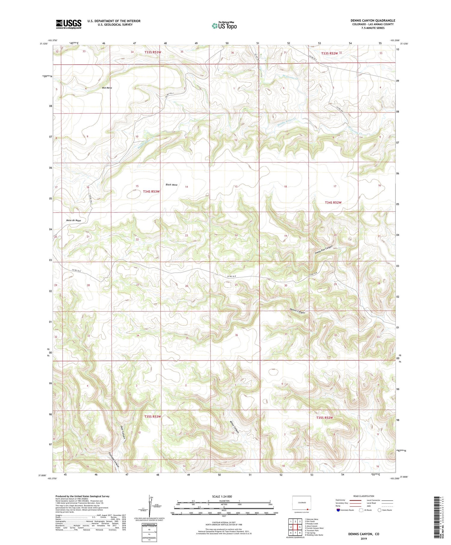 Dennis Canyon Colorado US Topo Map Image
