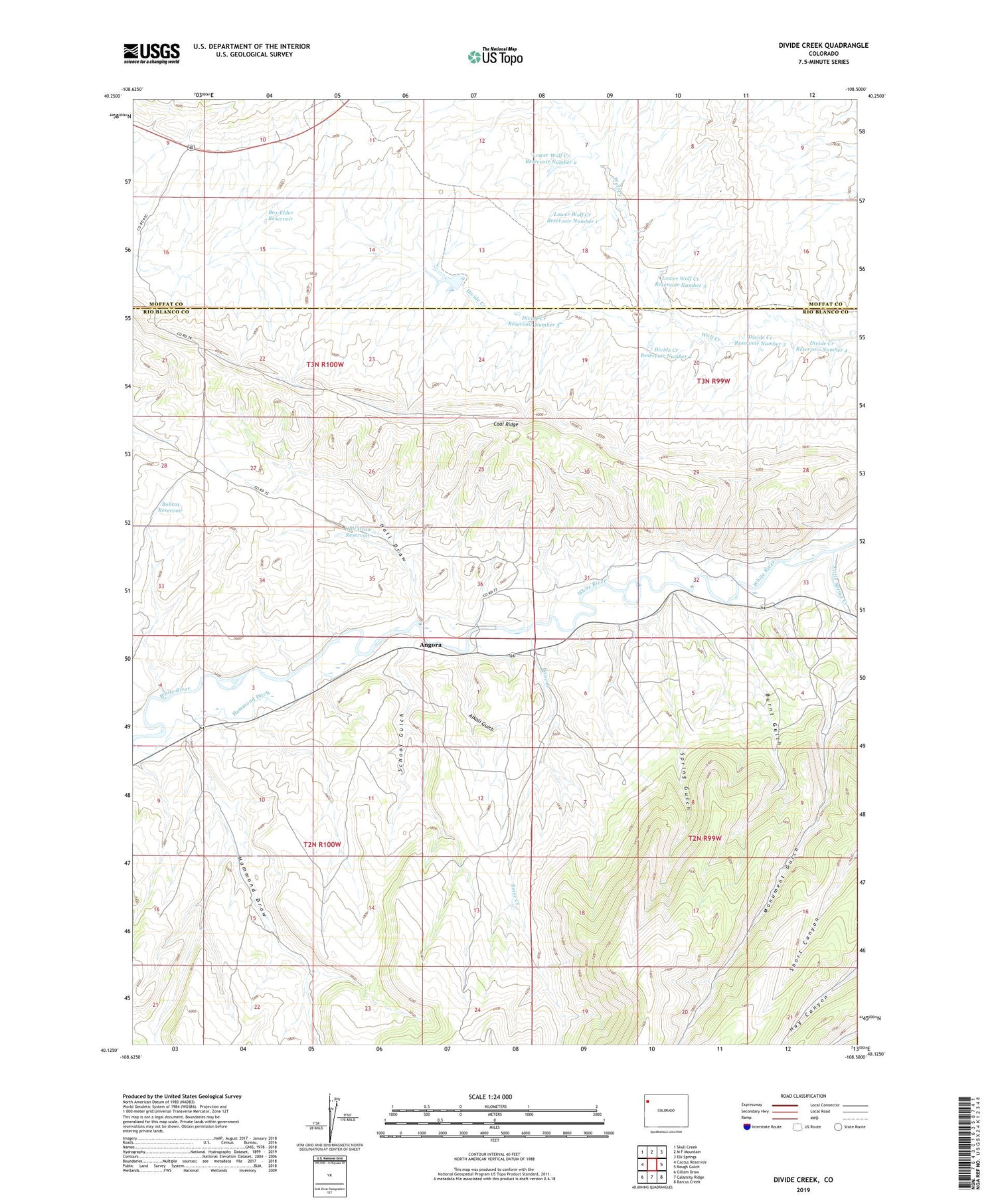 Divide Creek Colorado US Topo Map Image