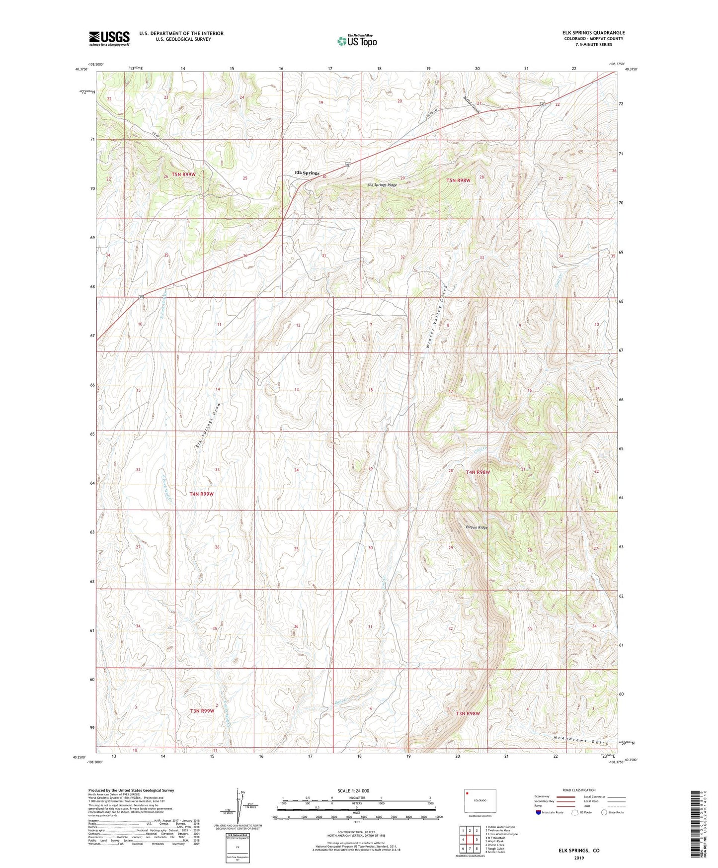 Elk Springs Colorado US Topo Map Image