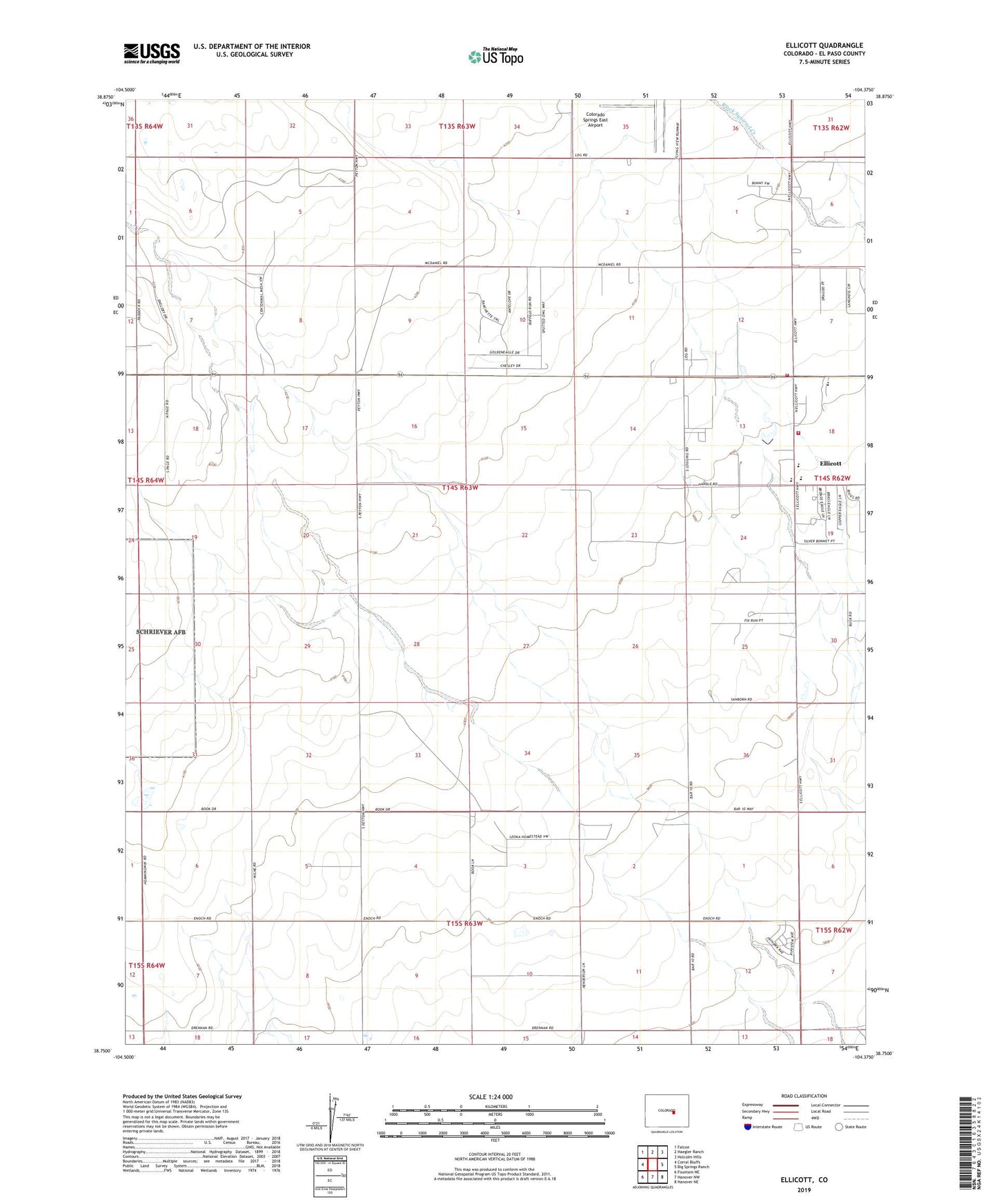 Ellicott Colorado US Topo Map Image
