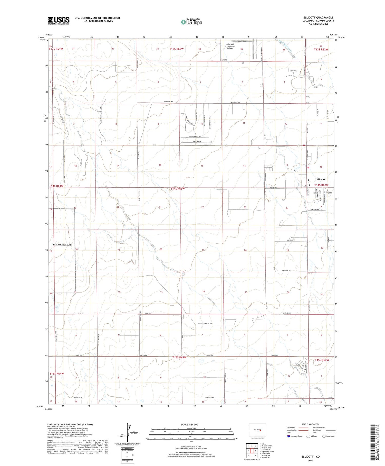 Ellicott Colorado US Topo Map Image