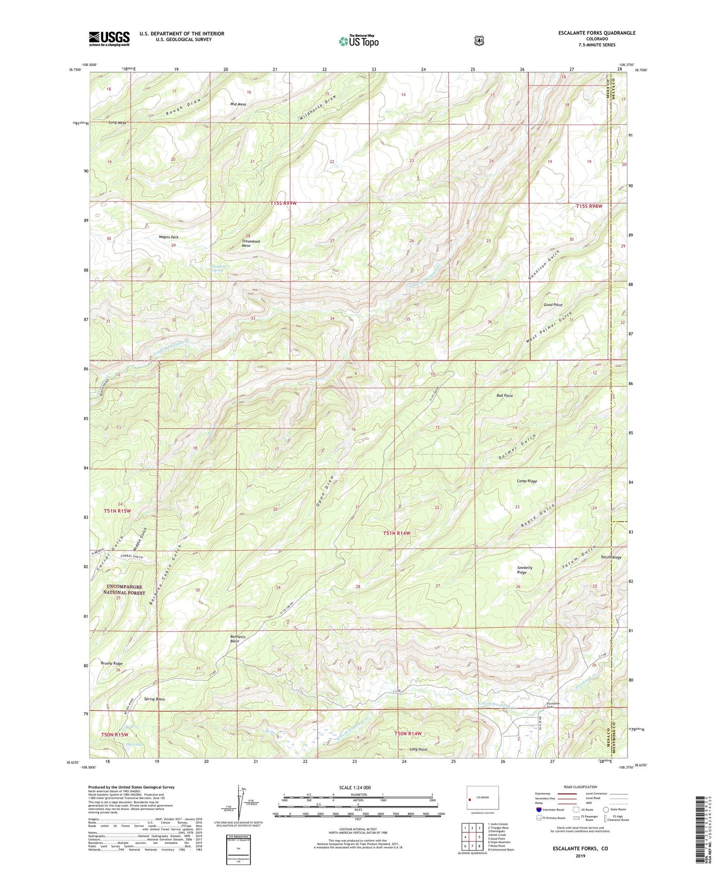Escalante Forks Colorado US Topo Map Image