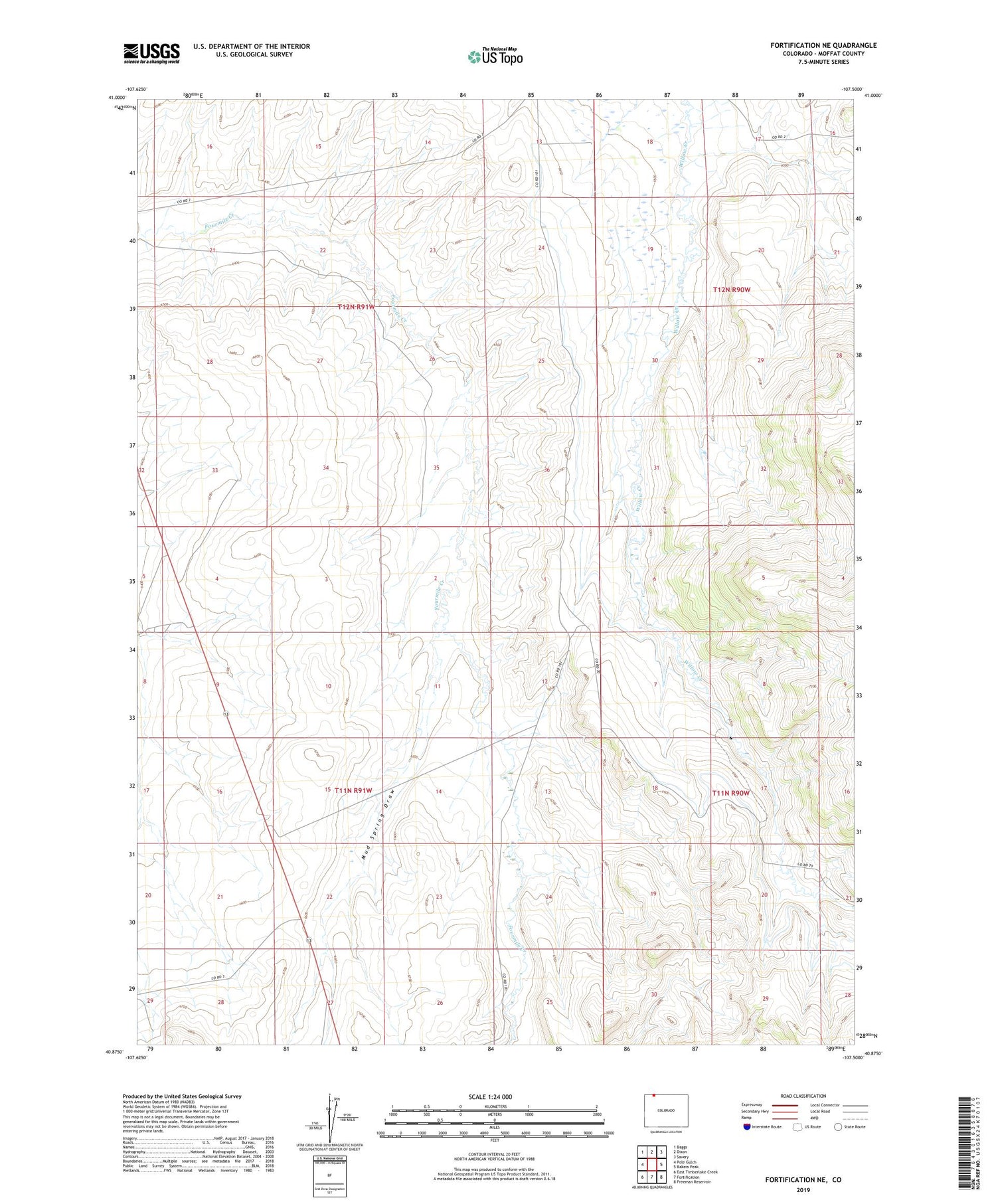 Fortification NE Colorado US Topo Map Image