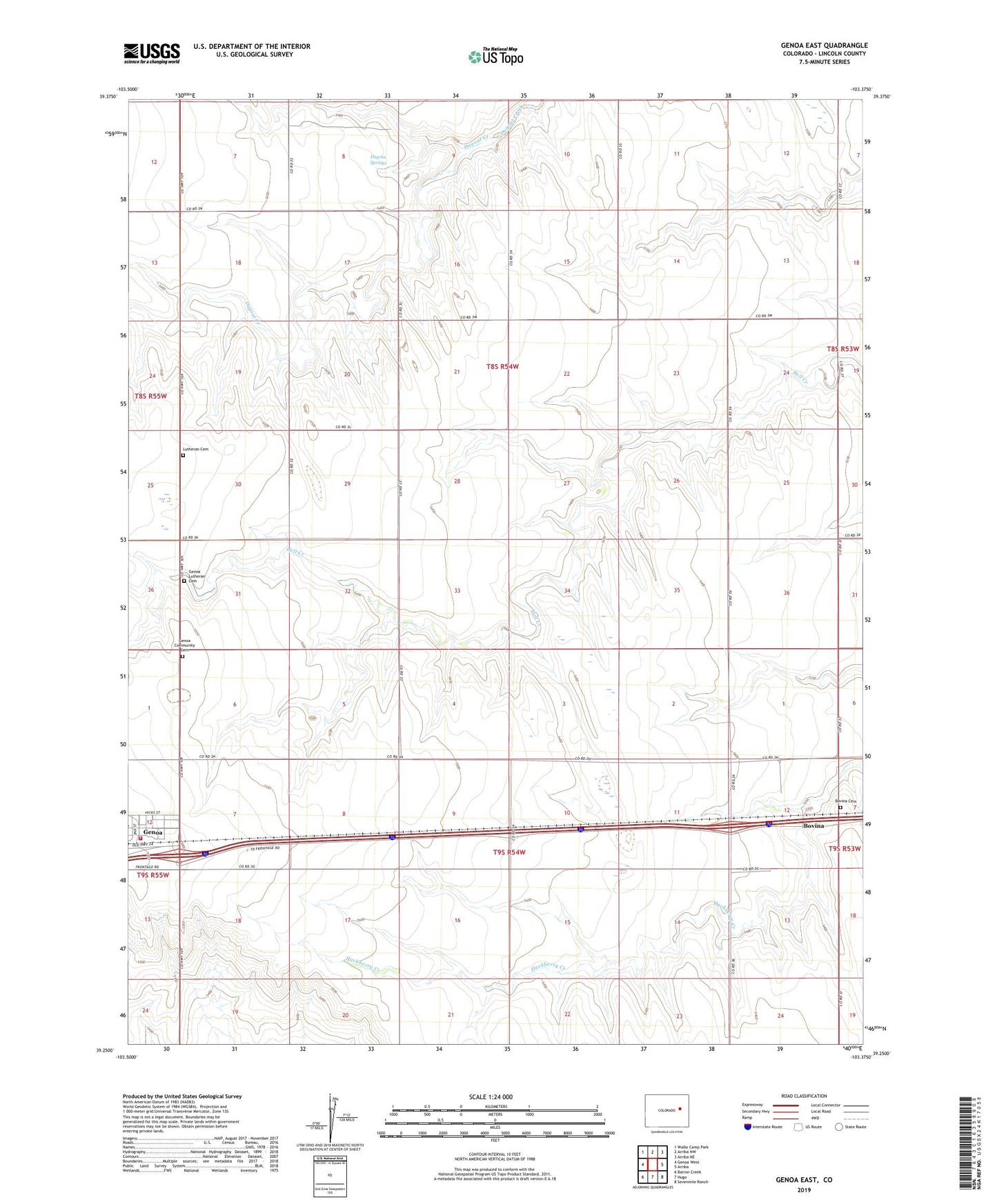 Genoa East Colorado US Topo Map Image
