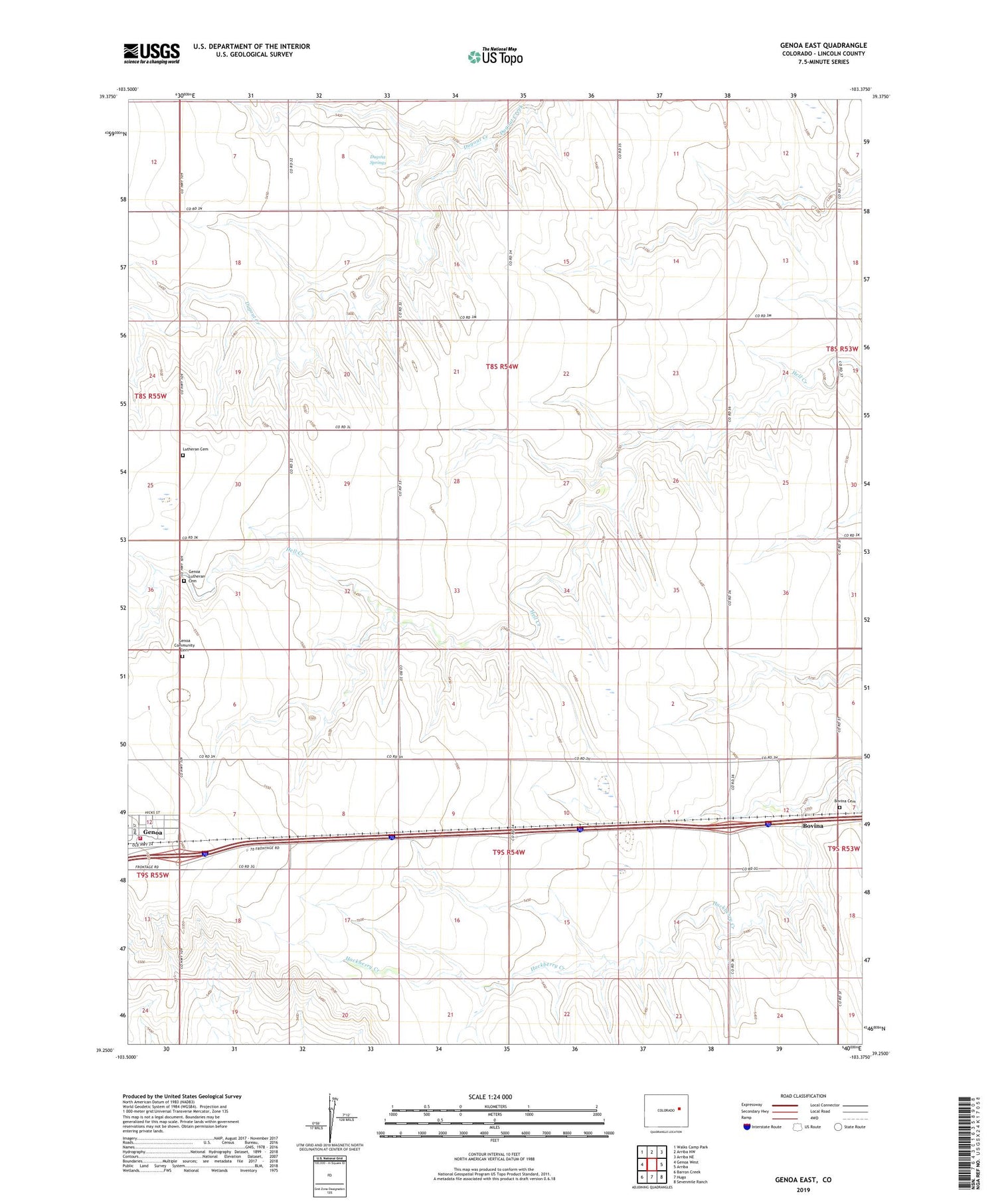 Genoa East Colorado US Topo Map Image