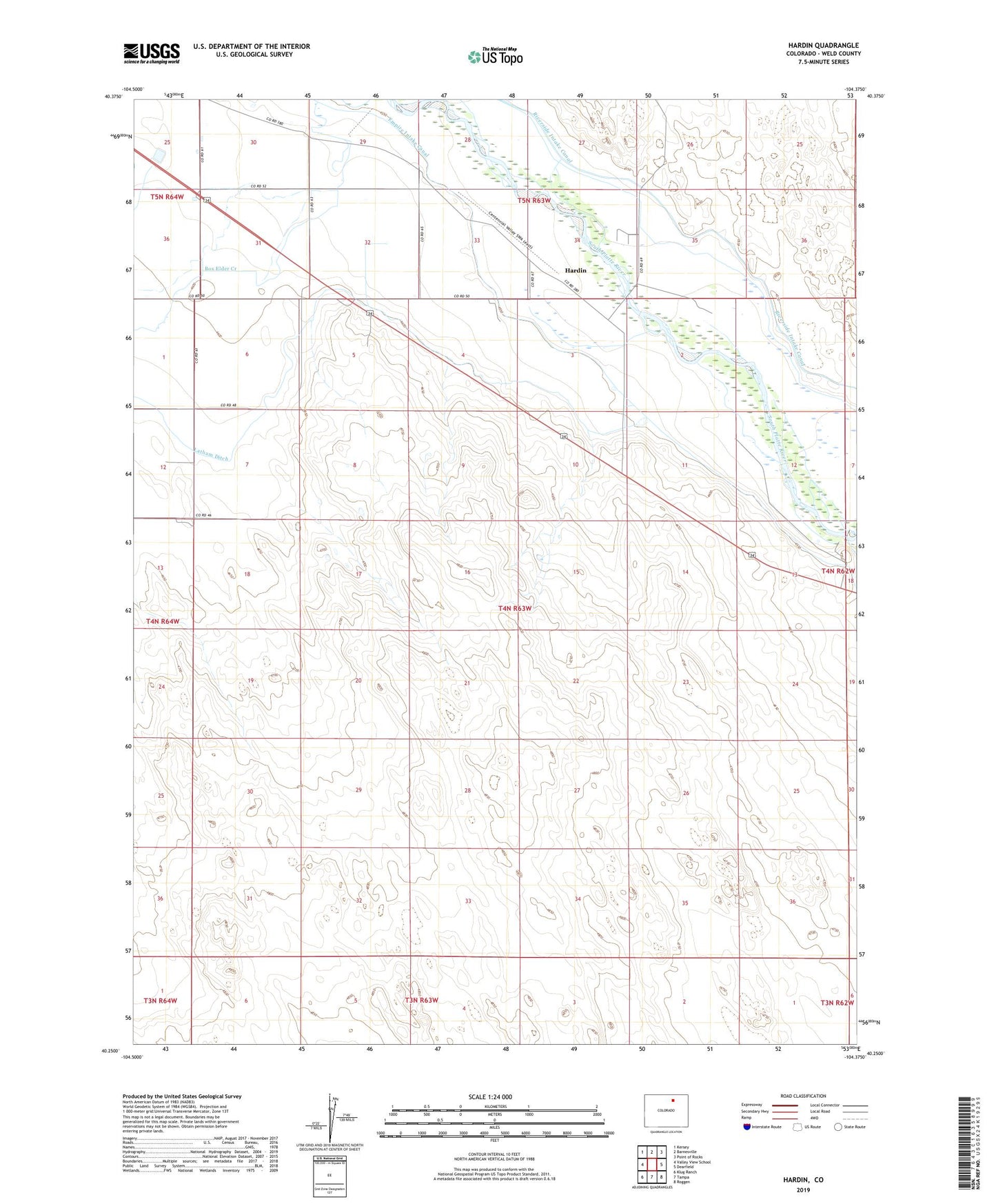 Hardin Colorado US Topo Map Image