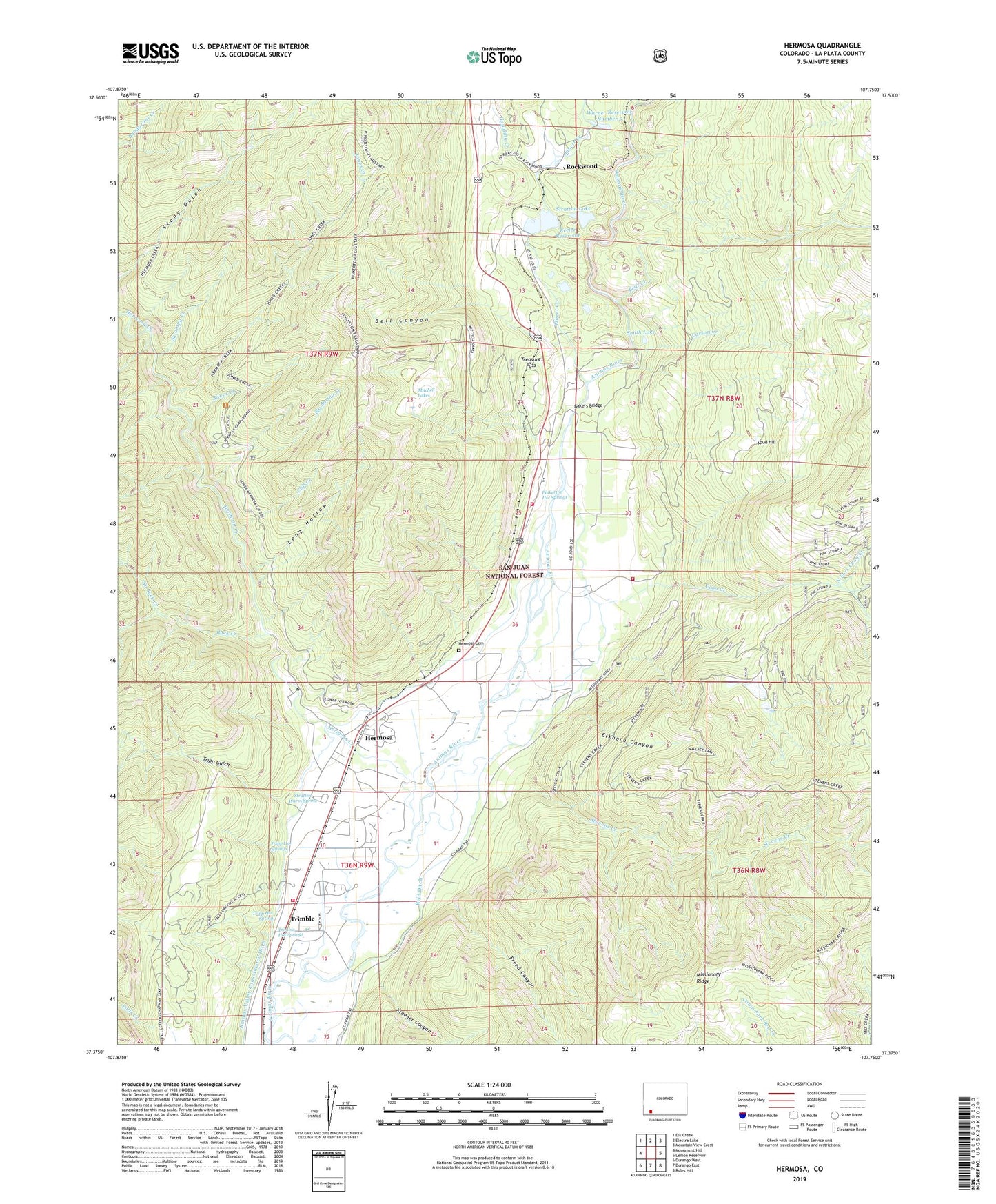 Hermosa Colorado US Topo Map Image
