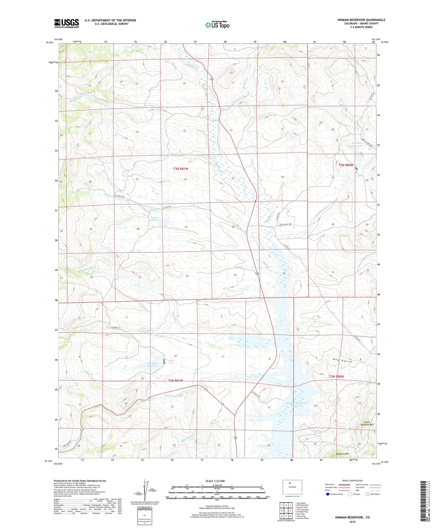 Hinman Reservoir Colorado US Topo Map Image