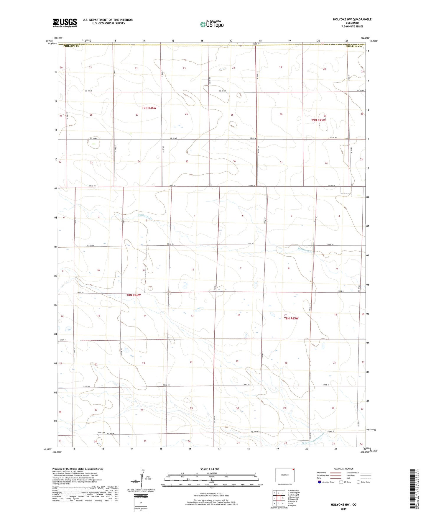 Holyoke NW Colorado US Topo Map Image