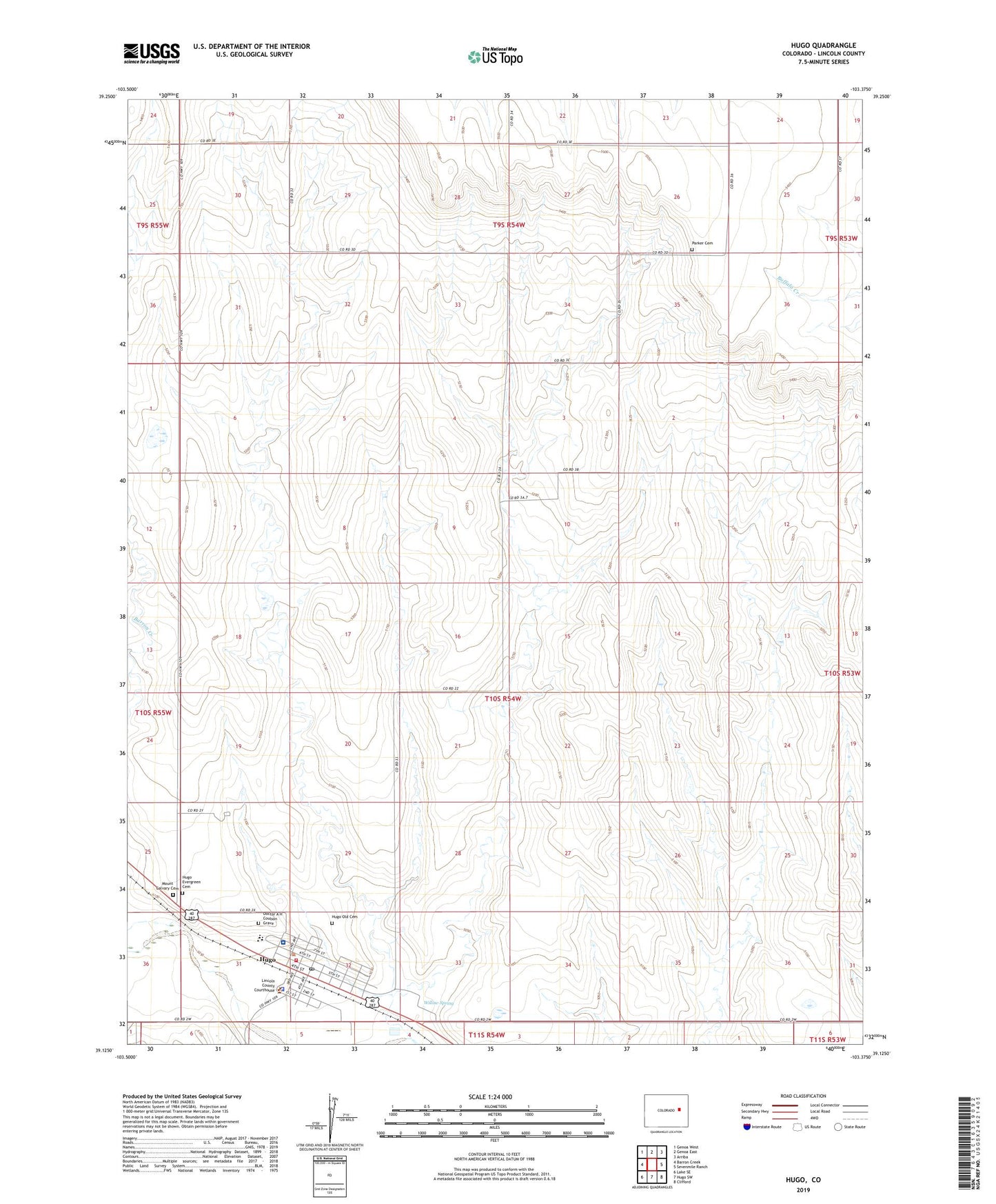 Hugo Colorado US Topo Map Image
