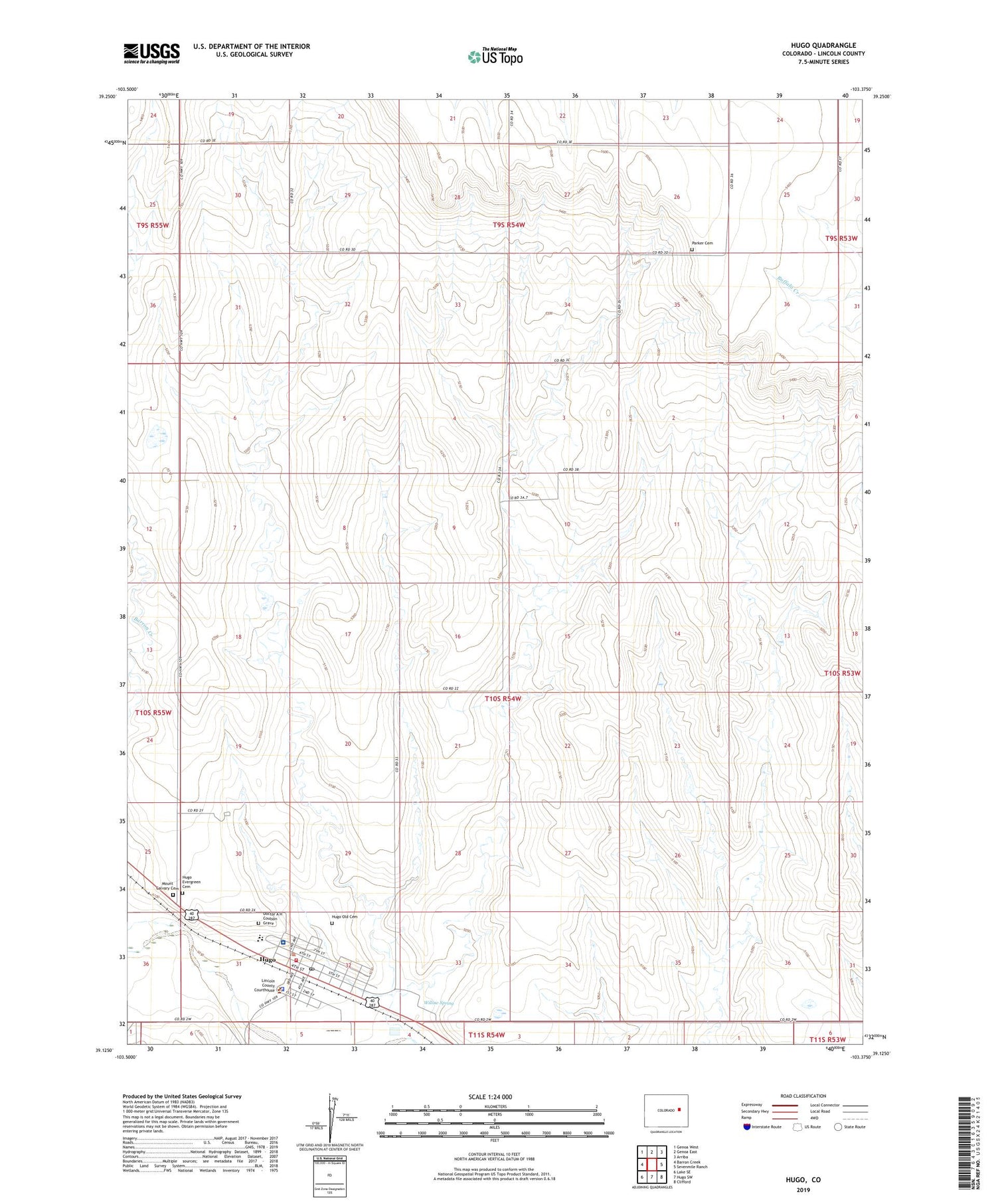 Hugo Colorado US Topo Map Image