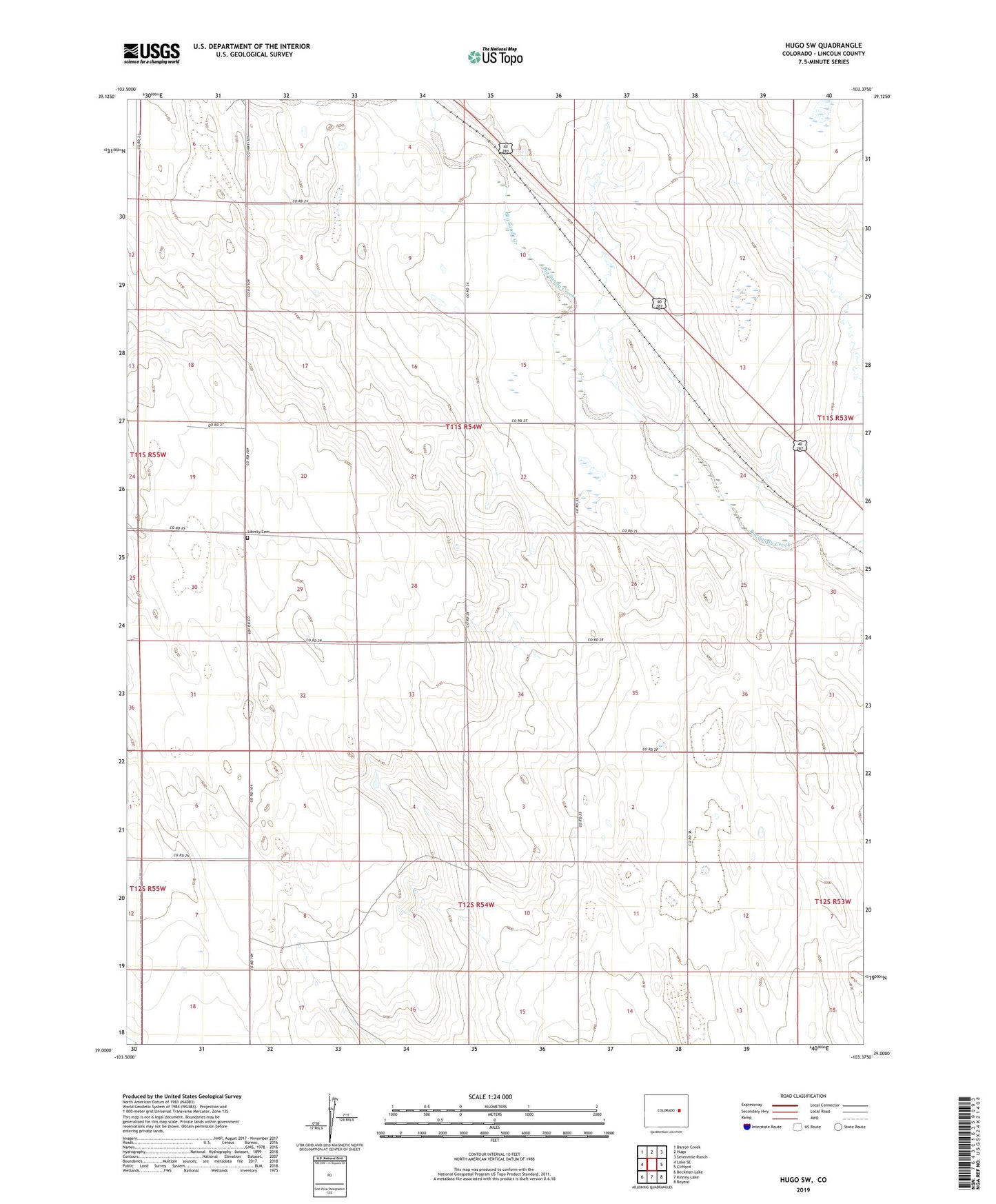 Hugo SW Colorado US Topo Map Image