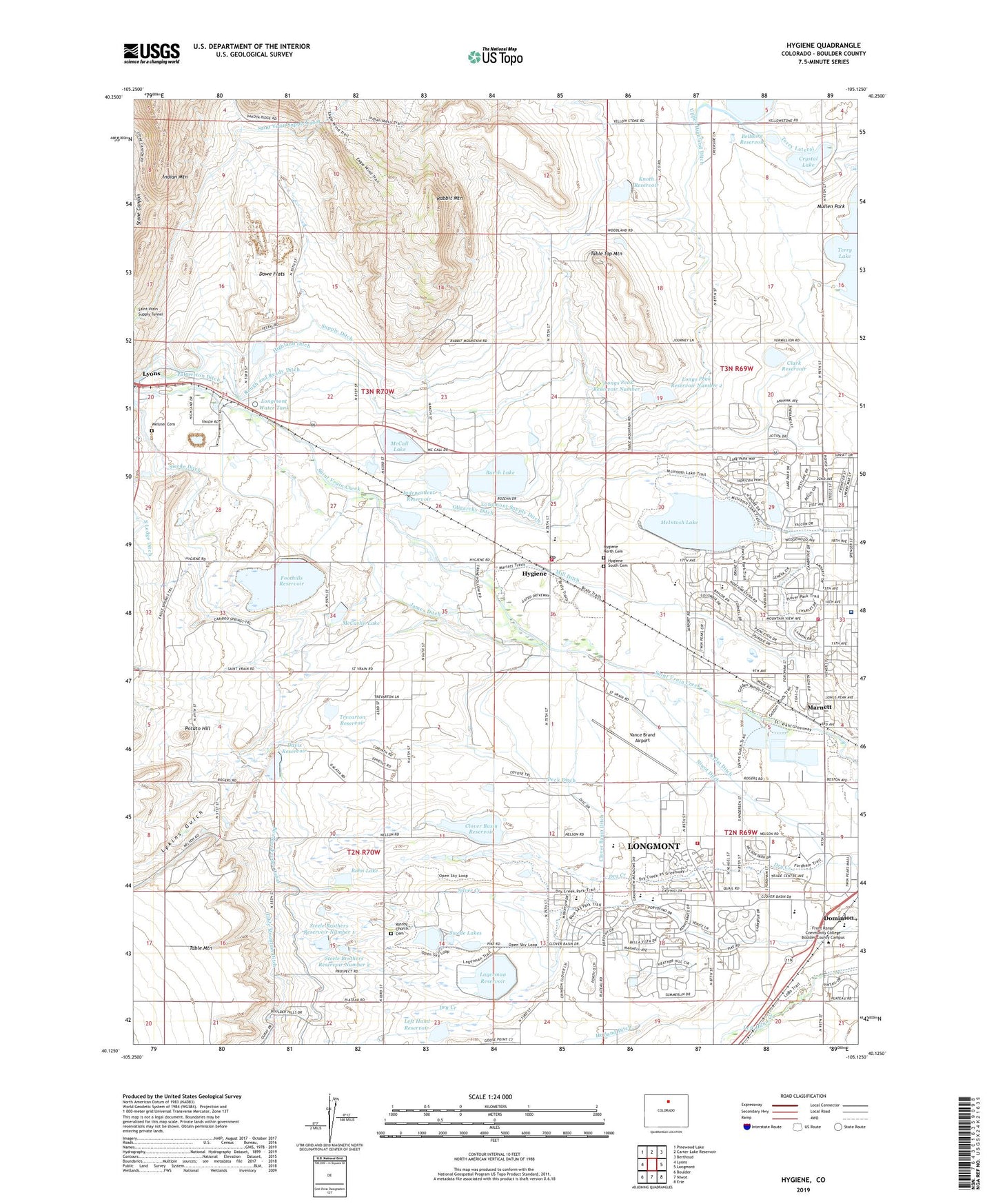 Hygiene Colorado US Topo Map Image