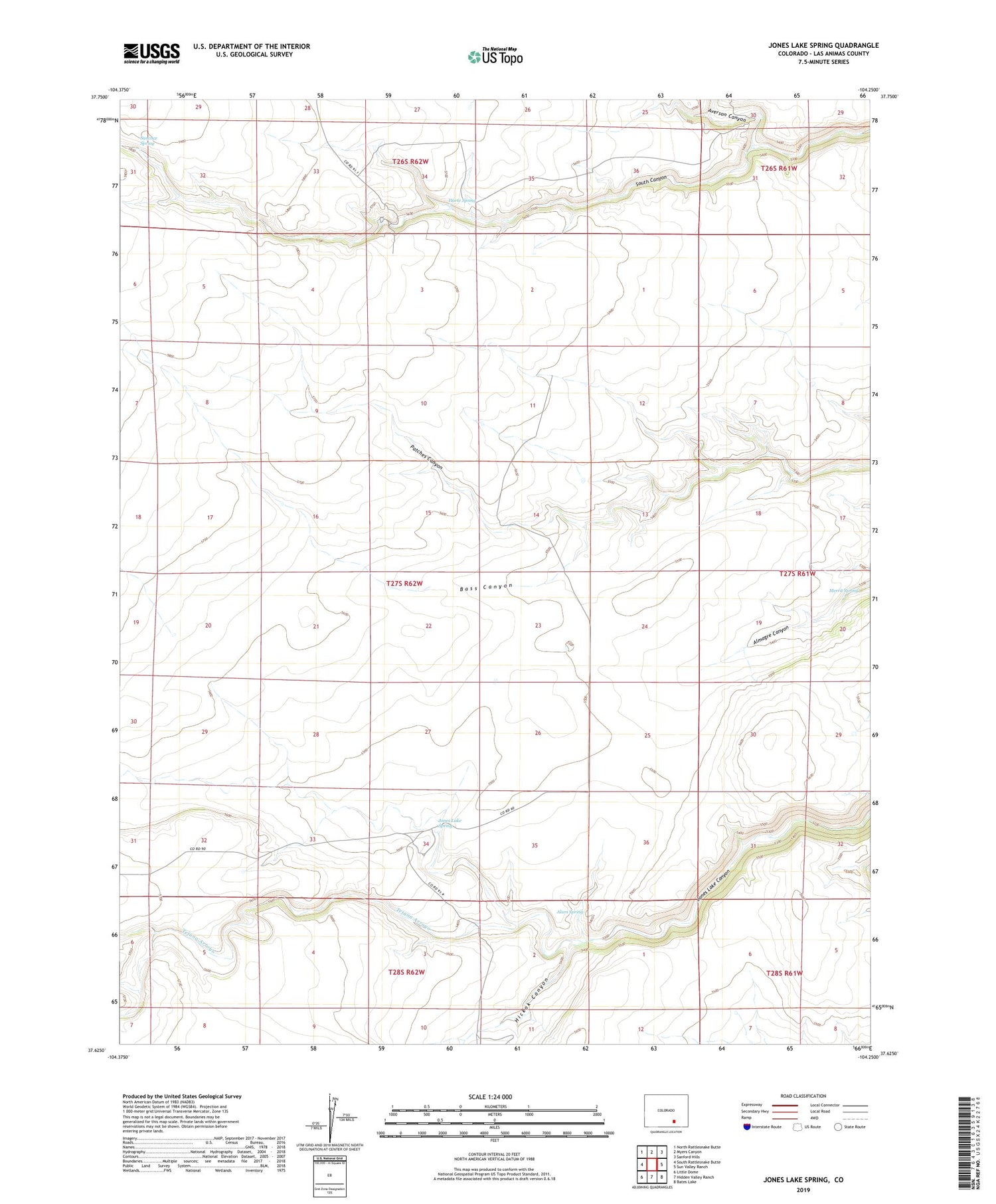 Jones Lake Spring Colorado US Topo Map Image