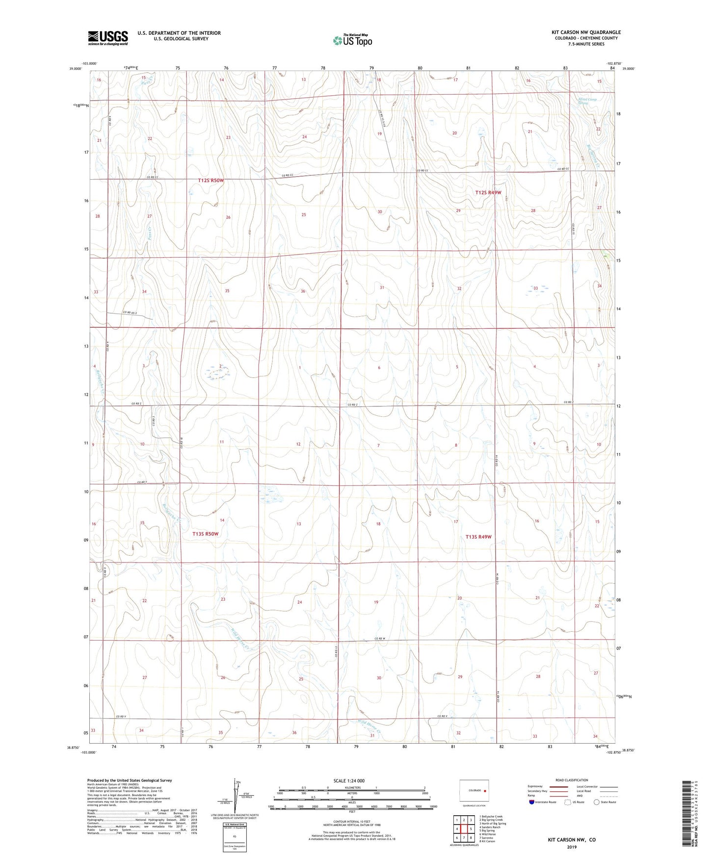 Kit Carson NW Colorado US Topo Map Image