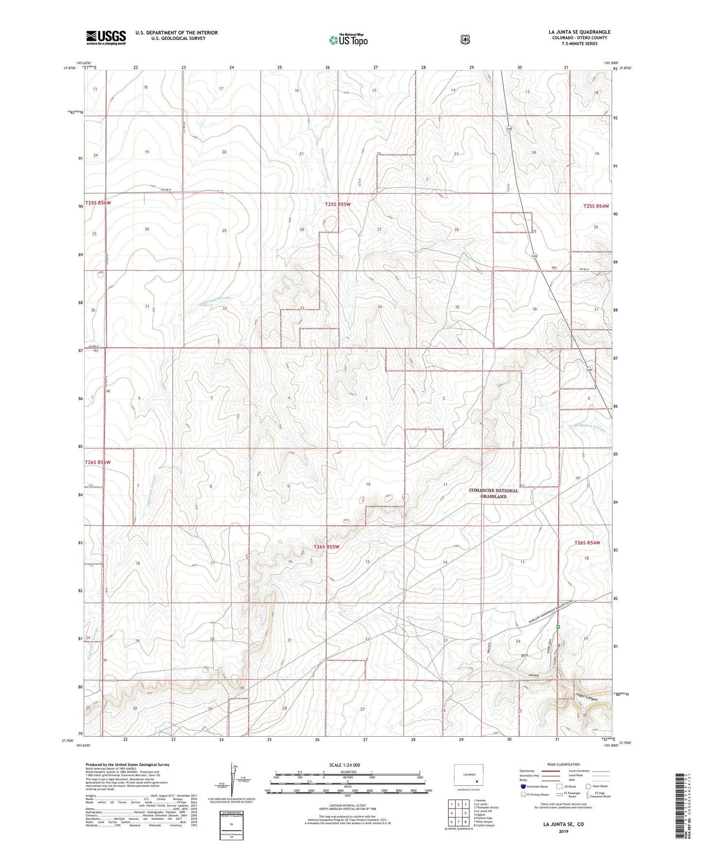 La Junta SE Colorado US Topo Map Image