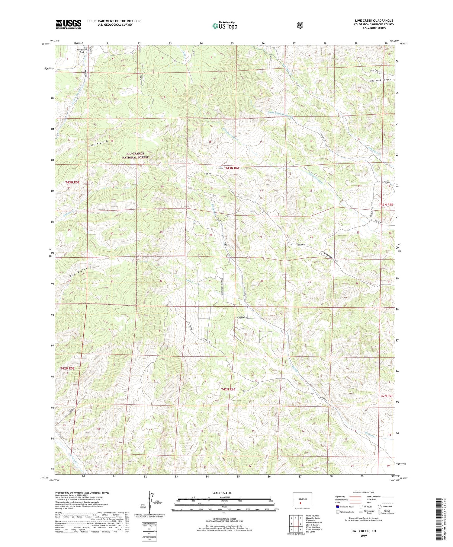 Lime Creek Colorado US Topo Map Image