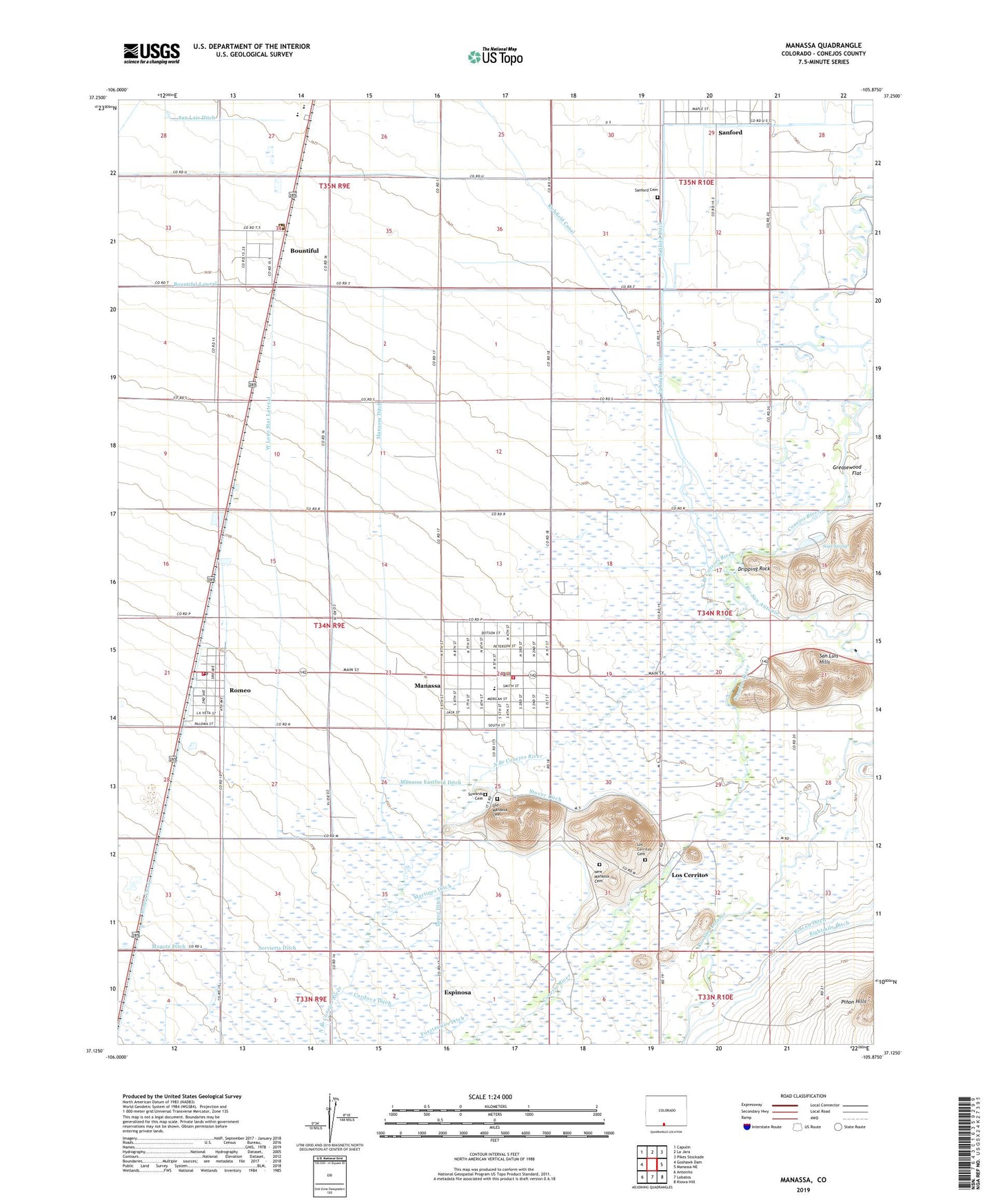 Manassa Colorado US Topo Map Image