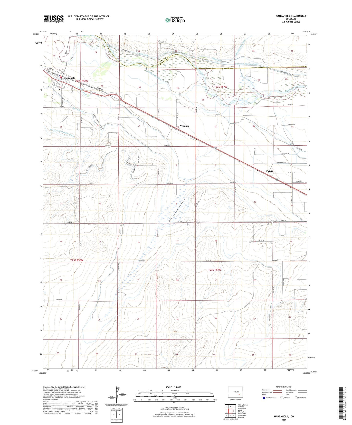 Manzanola Colorado US Topo Map Image